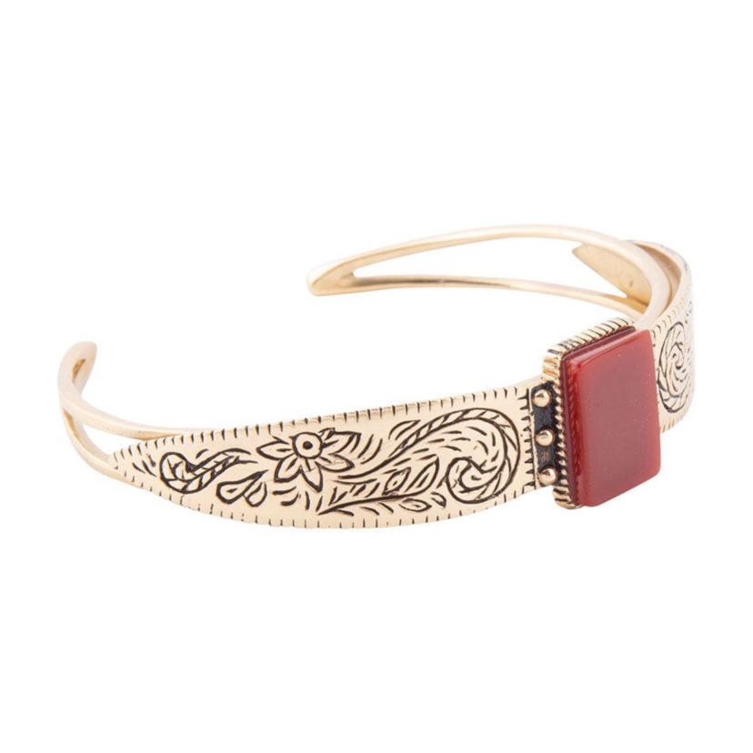 Barse Jewelry Stamped Orange Carnelian Golden Cuff Bracelet