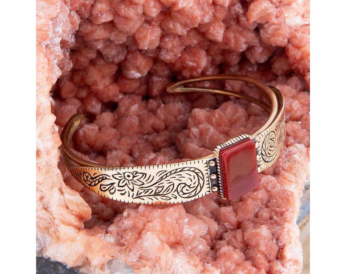 Barse Jewelry Stamped Orange Carnelian Golden Cuff Bracelet