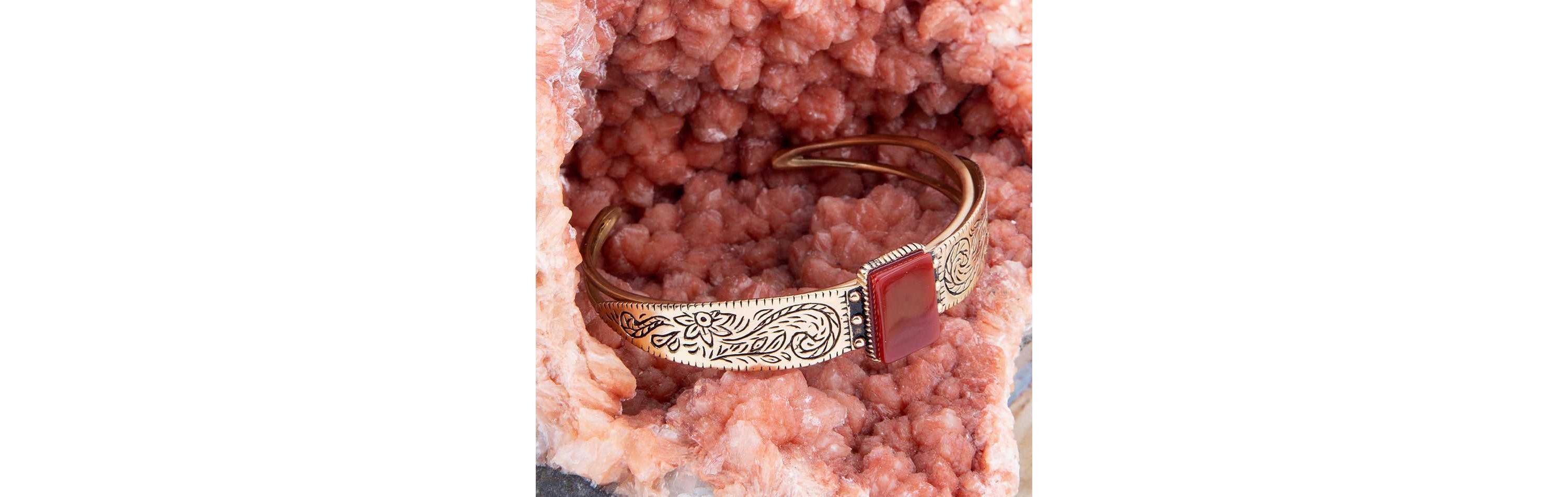 Barse Jewelry Stamped Orange Carnelian Golden Cuff Bracelet