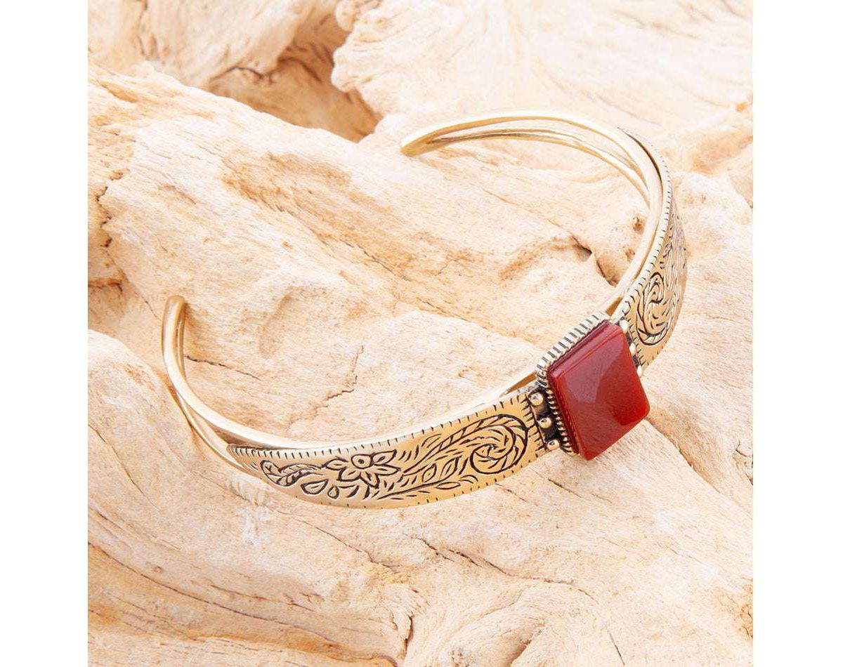 Barse Jewelry Stamped Orange Carnelian Golden Cuff Bracelet