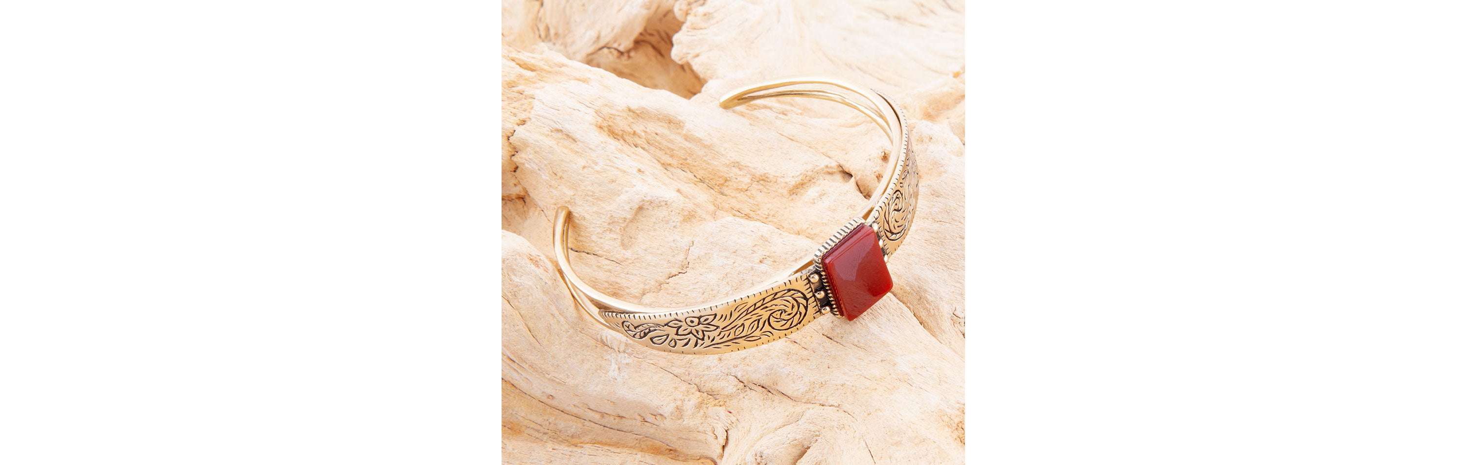Barse Jewelry Stamped Orange Carnelian Golden Cuff Bracelet