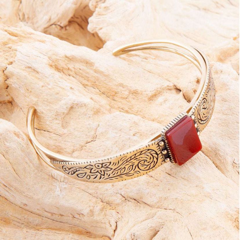 Barse Jewelry Stamped Orange Carnelian Golden Cuff Bracelet