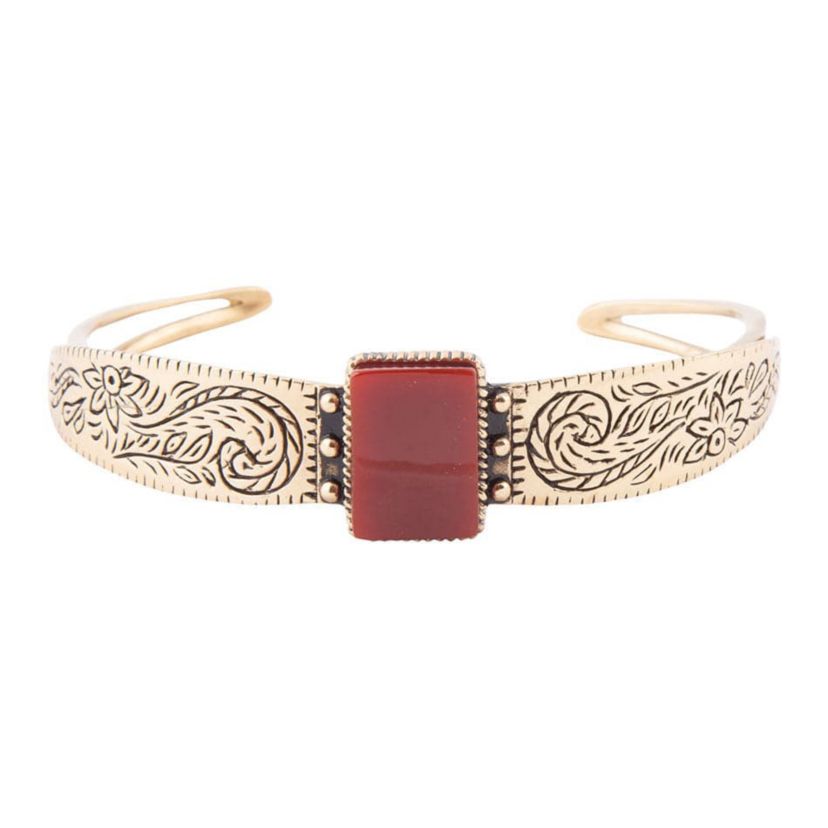 Barse Jewelry Stamped Orange Carnelian Golden Cuff Bracelet