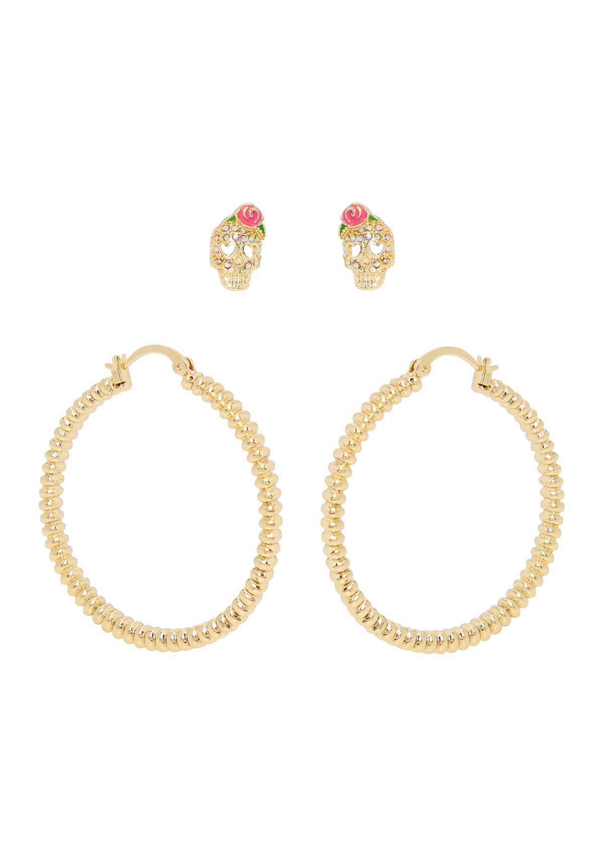 Skull and Hoop Duo Set of Earrings