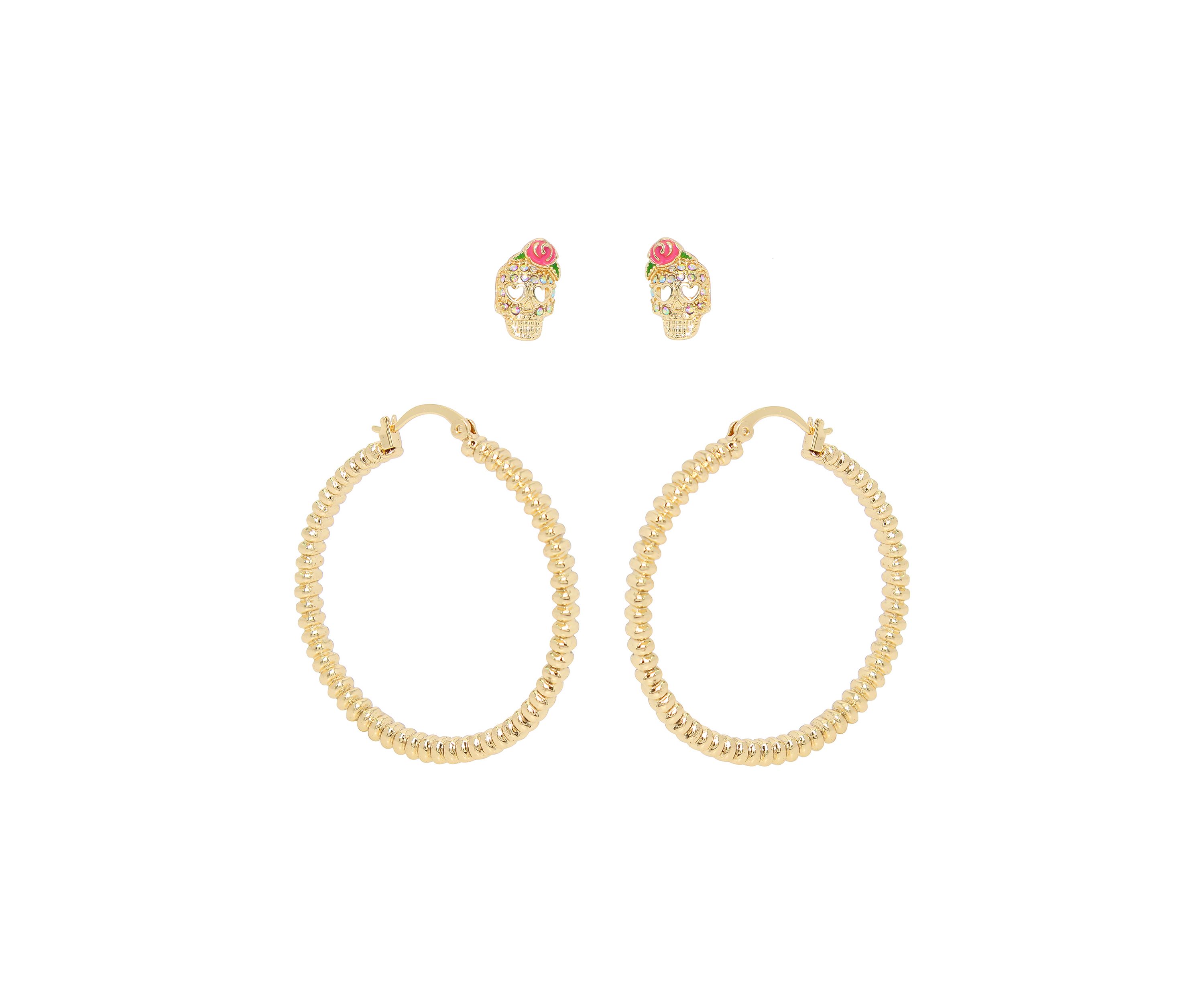 Skull and Hoop Duo Set of Earrings