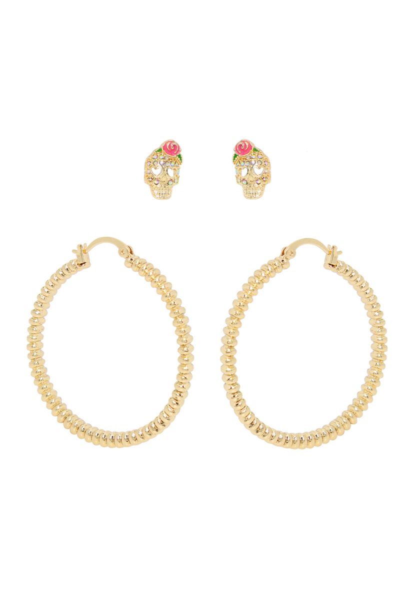 Skull and Hoop Duo Set of Earrings