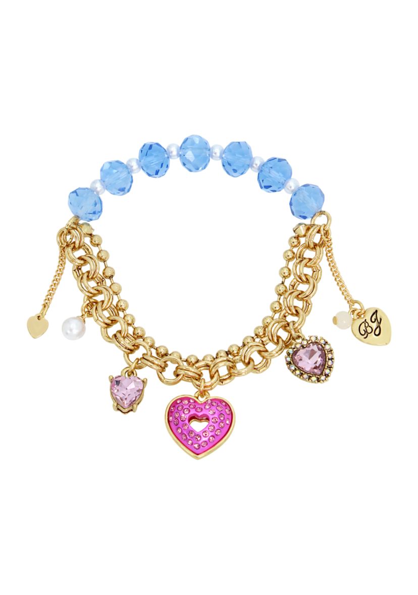 Heart Charm Beaded Stretch Bracelet