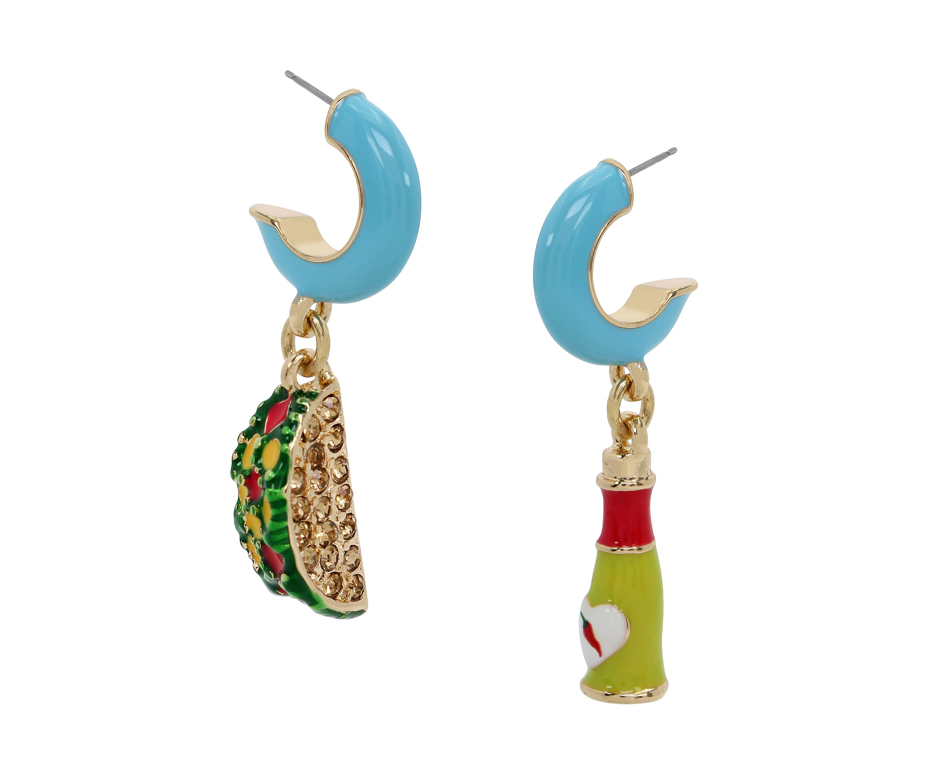 Taco Mismatch Charm Huggie Drop Earrings