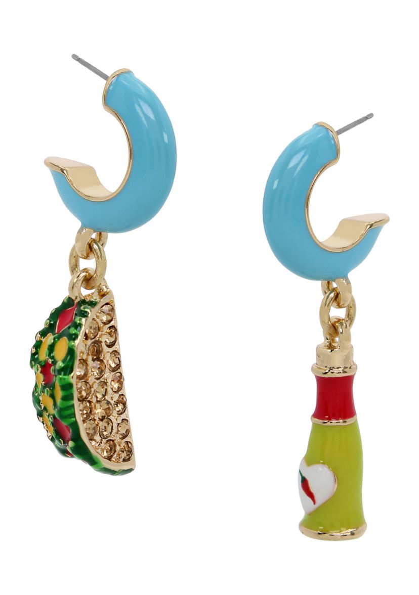 Taco Mismatch Charm Huggie Drop Earrings
