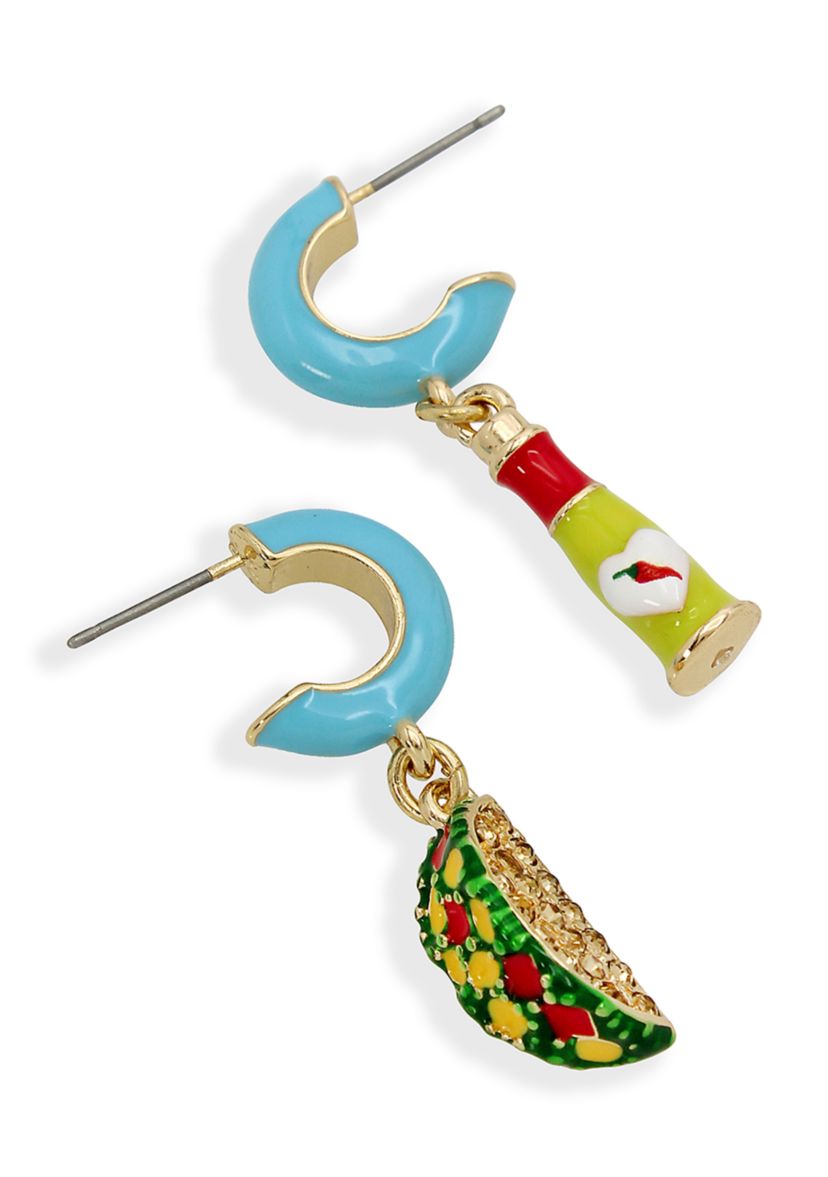 Taco Mismatch Charm Huggie Drop Earrings