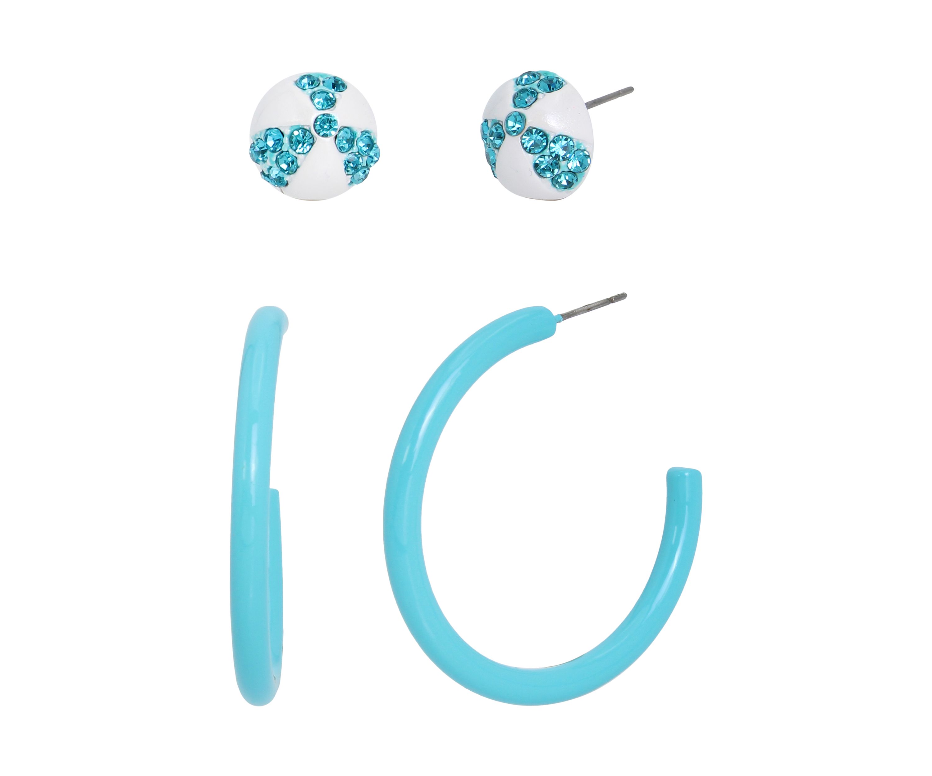 Beach Ball Stud and Hoop Duo Earrings Set