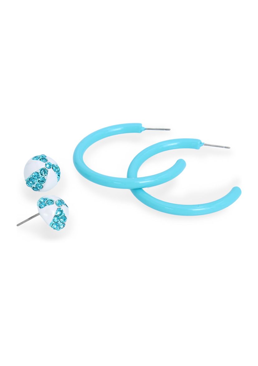 Beach Ball Stud and Hoop Duo Earrings Set