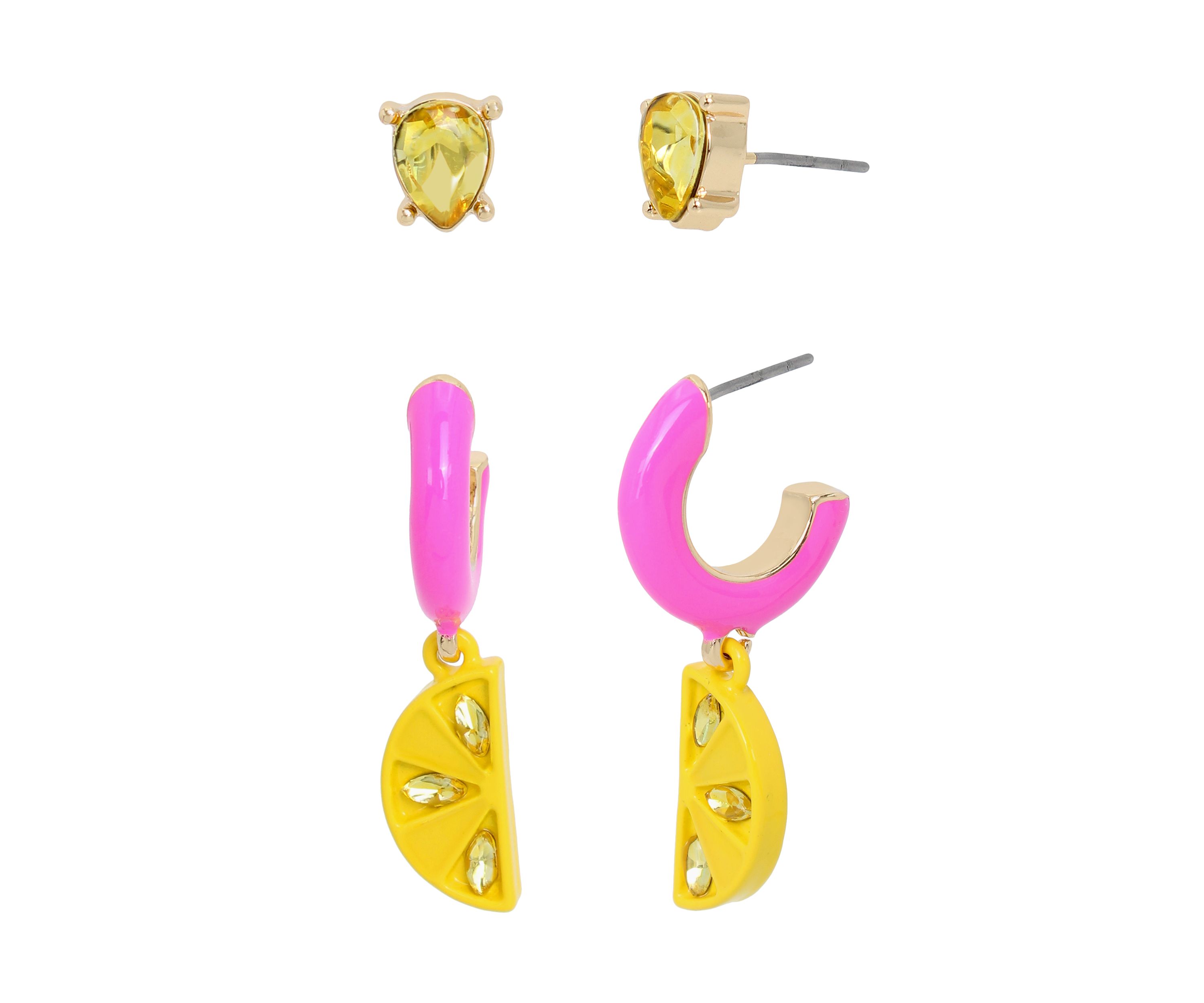 Lemon Charm Huggie Duo Earrings Set