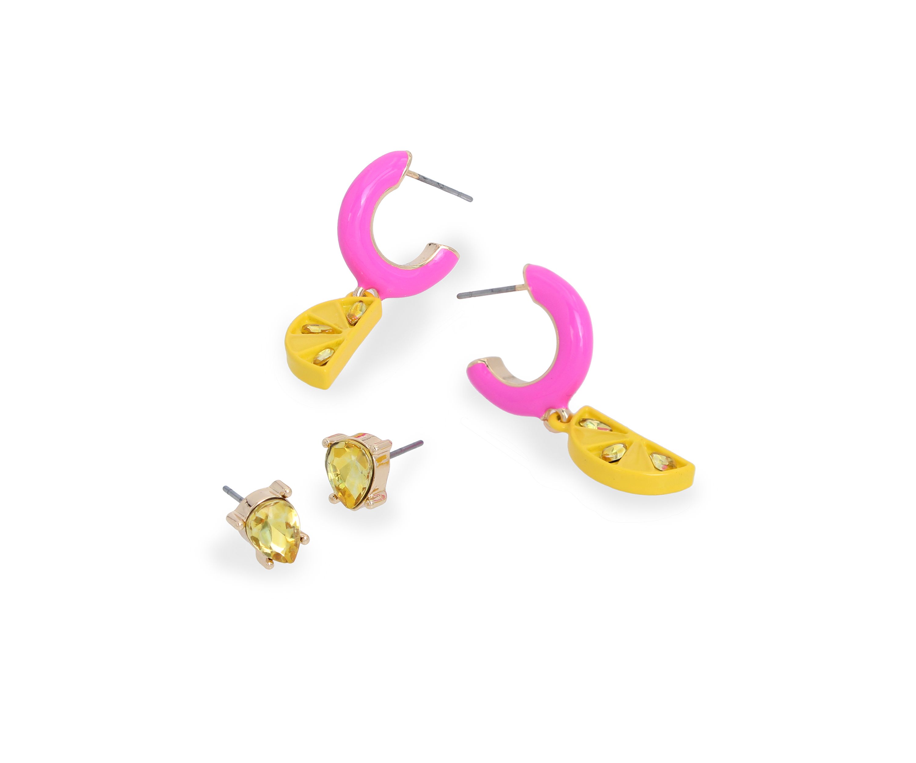 Lemon Charm Huggie Duo Earrings Set