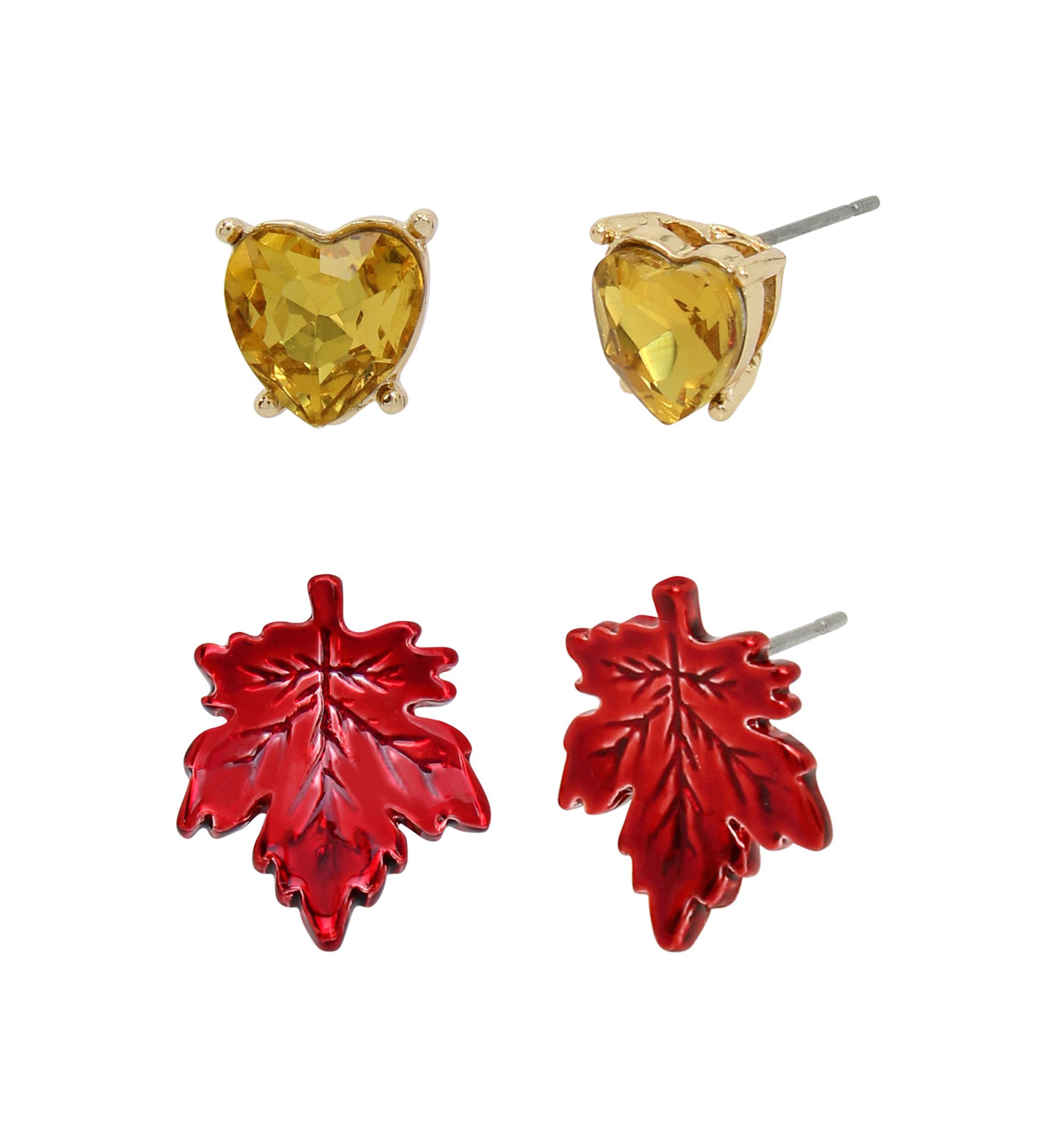 Heart & Leaf Duo Stud Earring Set