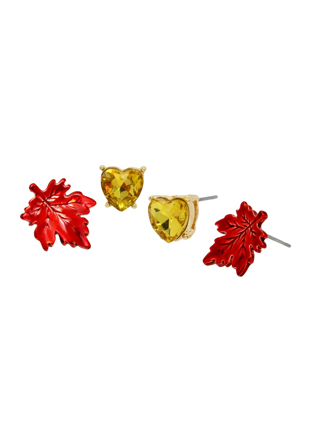 Heart & Leaf Duo Stud Earring Set