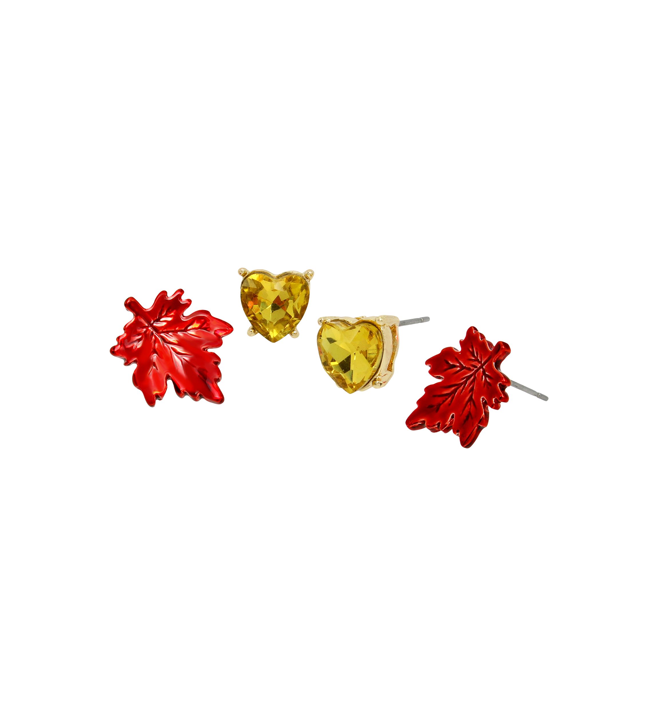 Heart & Leaf Duo Stud Earring Set