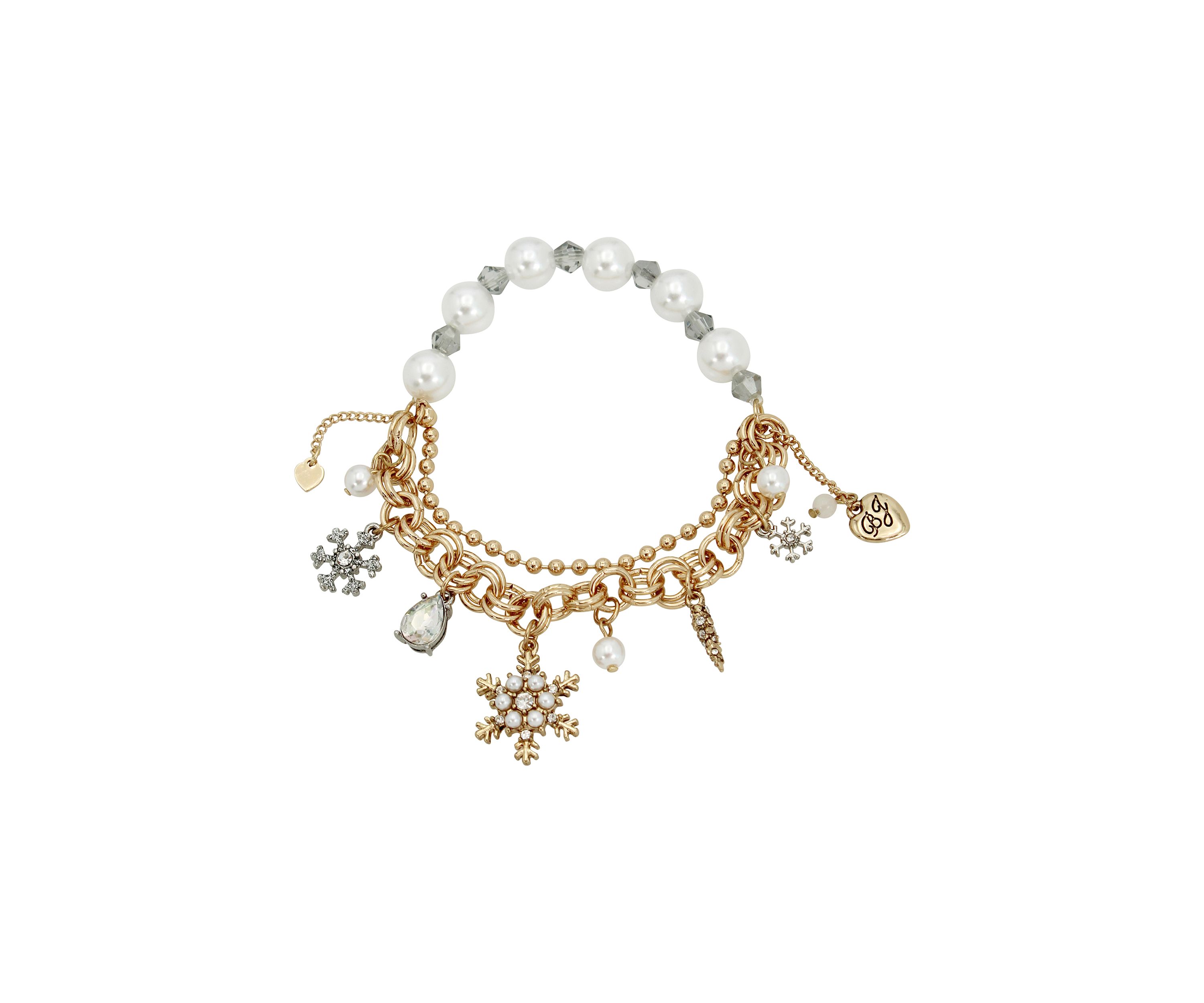 Snowflake Charm Pearl Stretch Bracelet