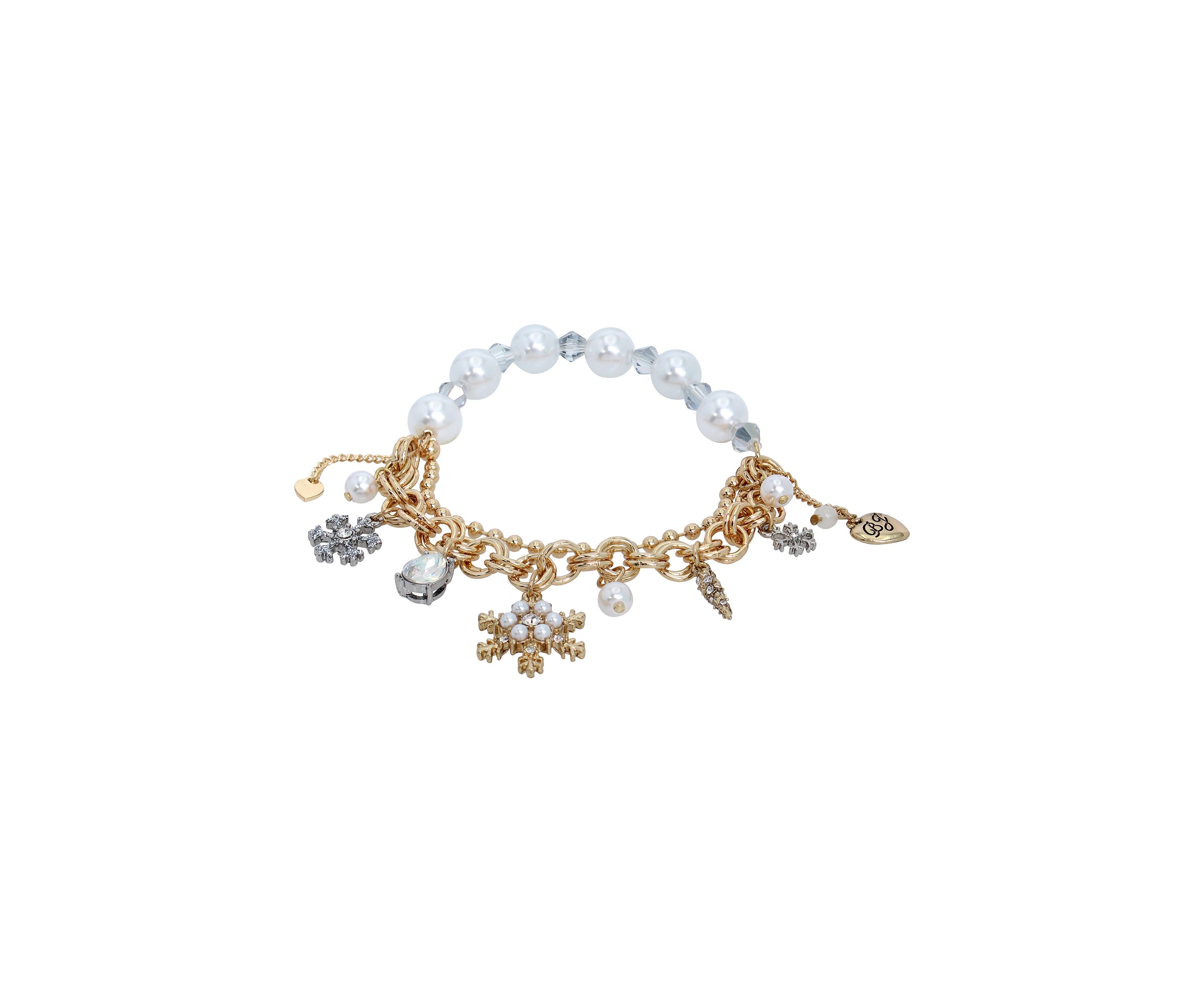 Snowflake Charm Pearl Stretch Bracelet