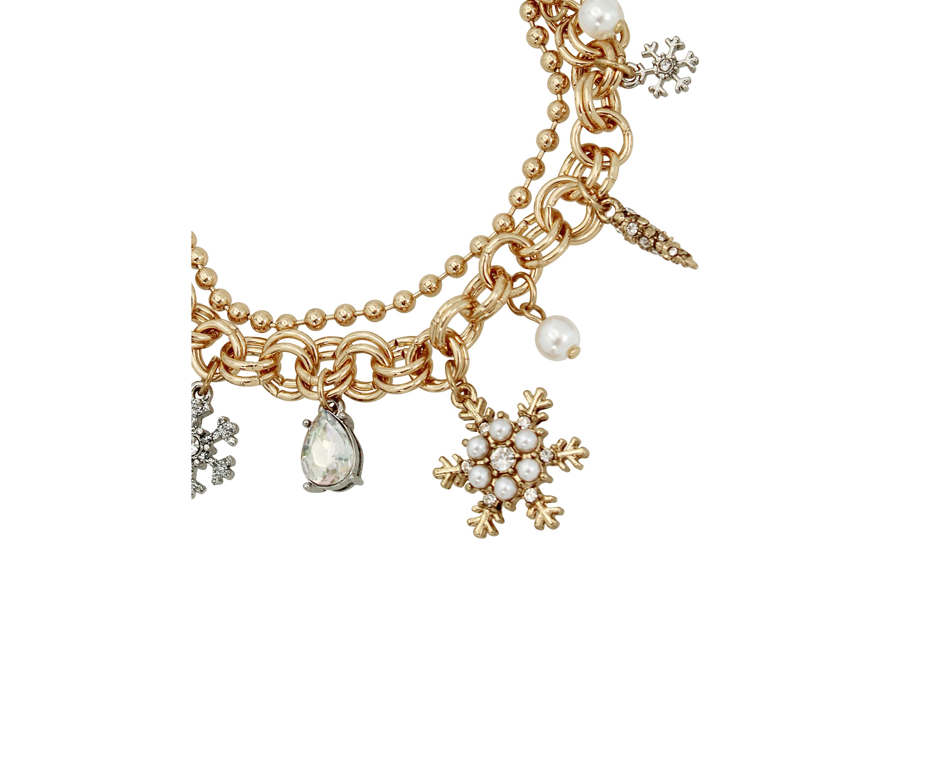 Snowflake Charm Pearl Stretch Bracelet