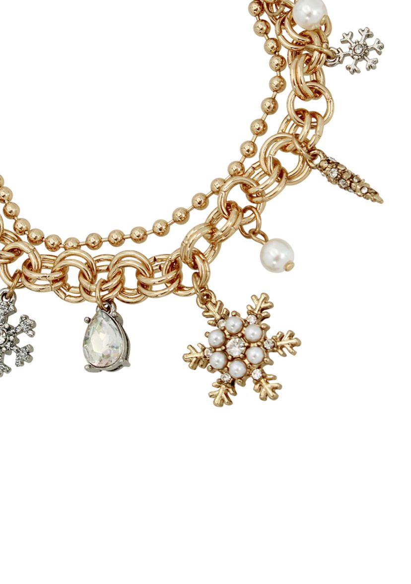 Snowflake Charm Pearl Stretch Bracelet