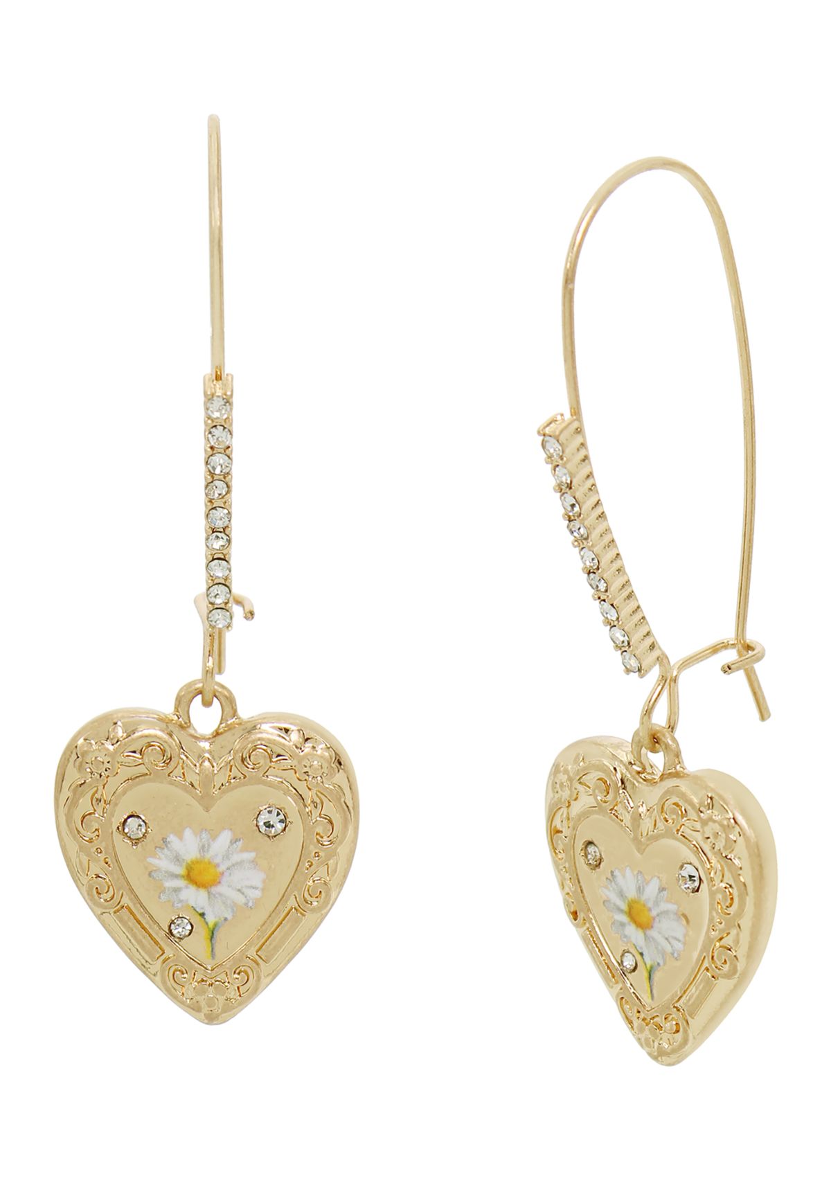 Sweetheart Daisy Heart Dangle Earrings