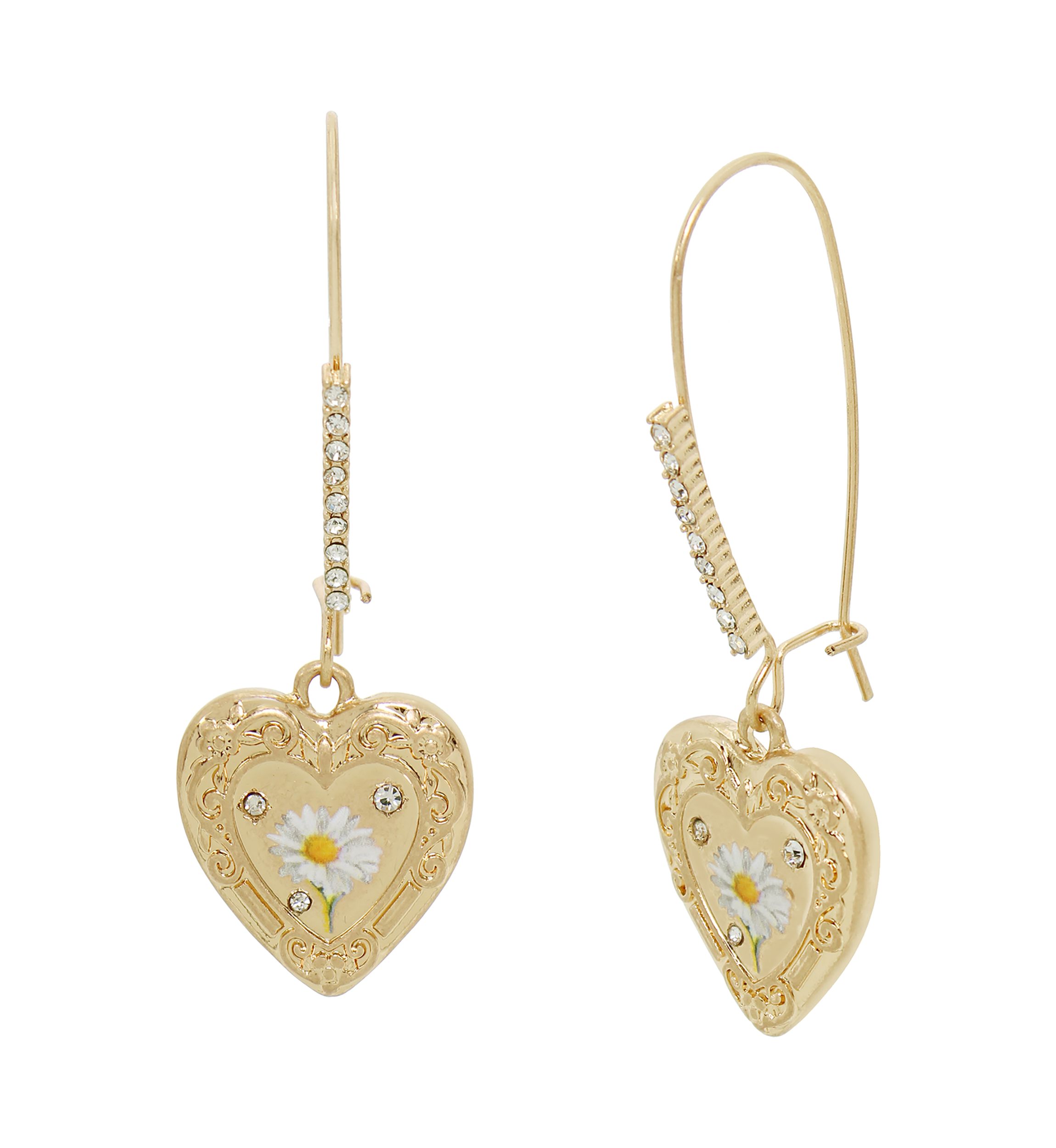 Sweetheart Daisy Heart Dangle Earrings