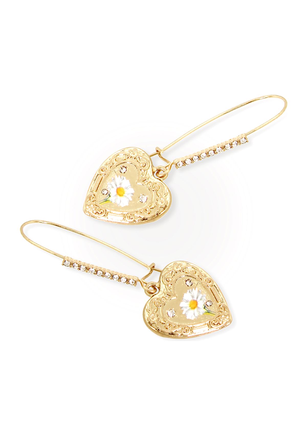 Sweetheart Daisy Heart Dangle Earrings