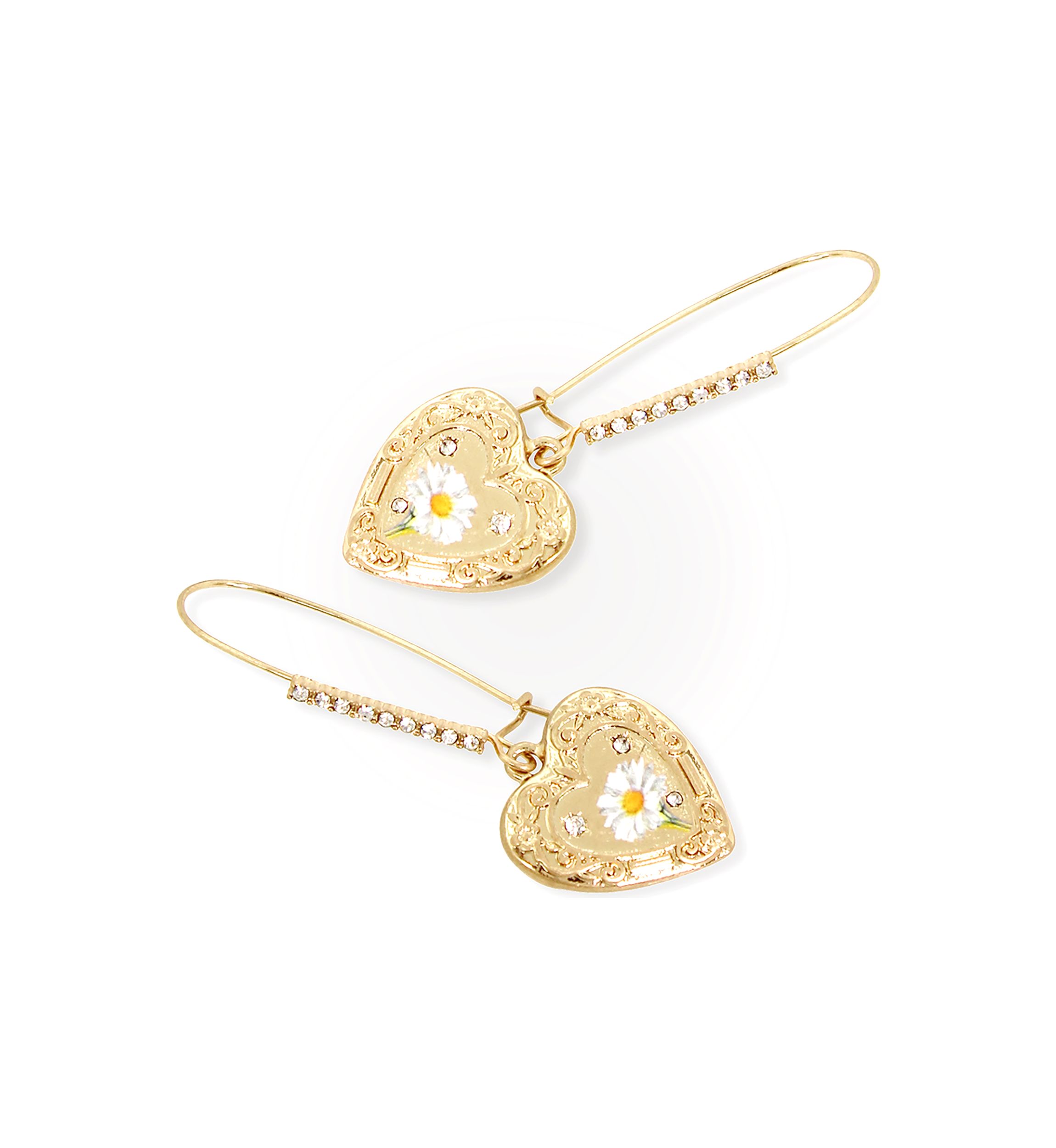 Sweetheart Daisy Heart Dangle Earrings