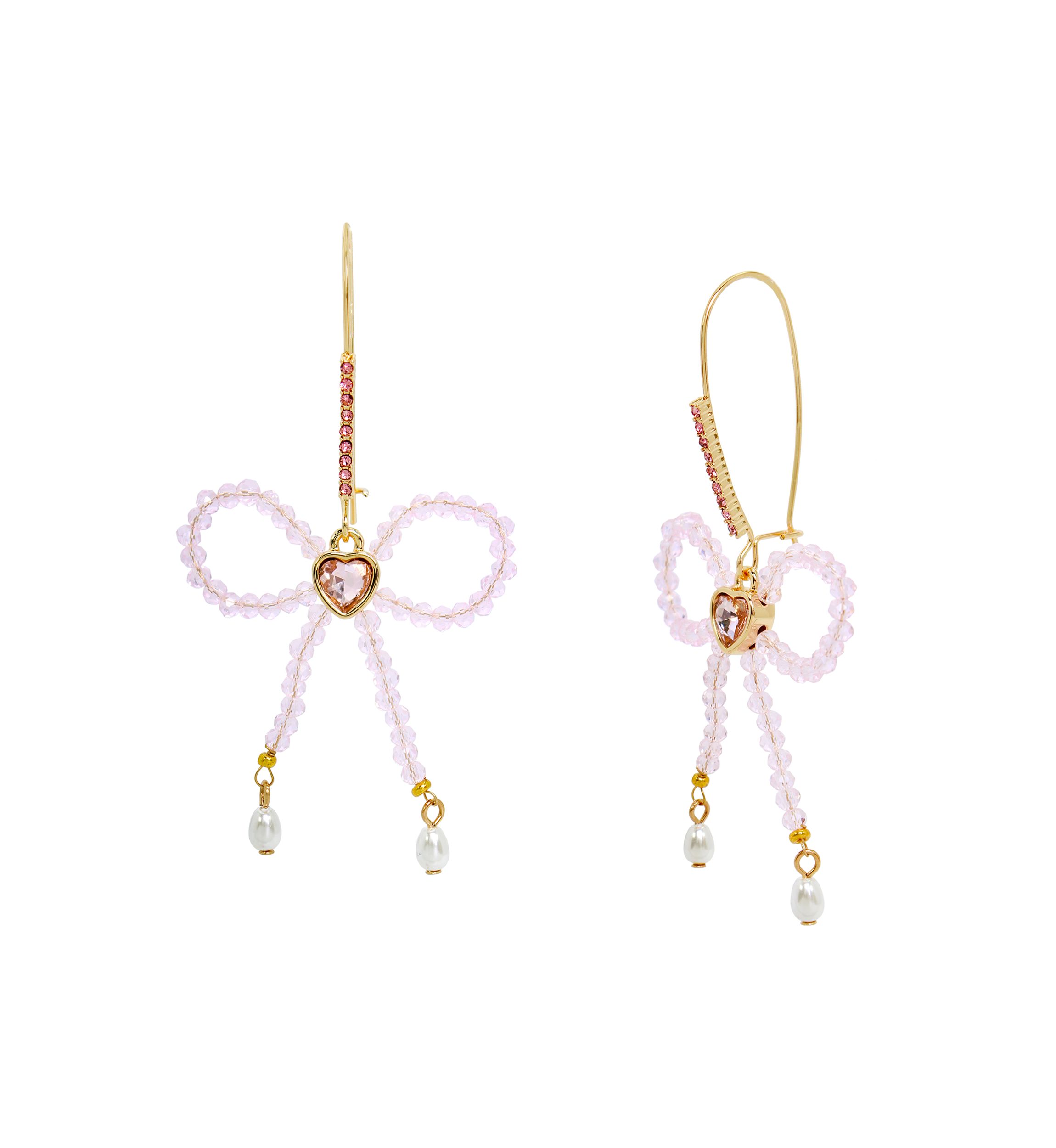 Sweetheart Beaded Bow Dangle Earrings