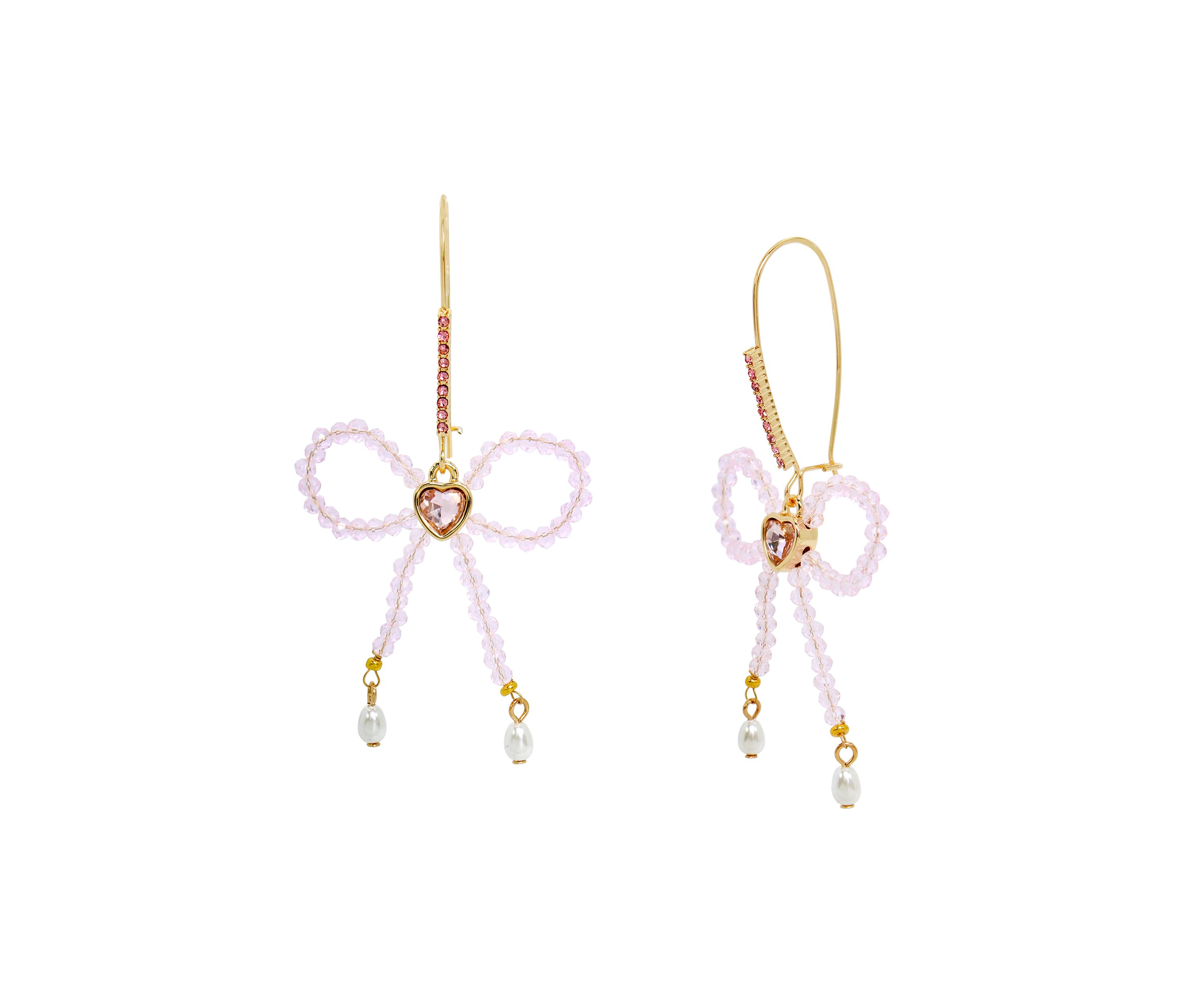 Sweetheart Beaded Bow Dangle Earrings