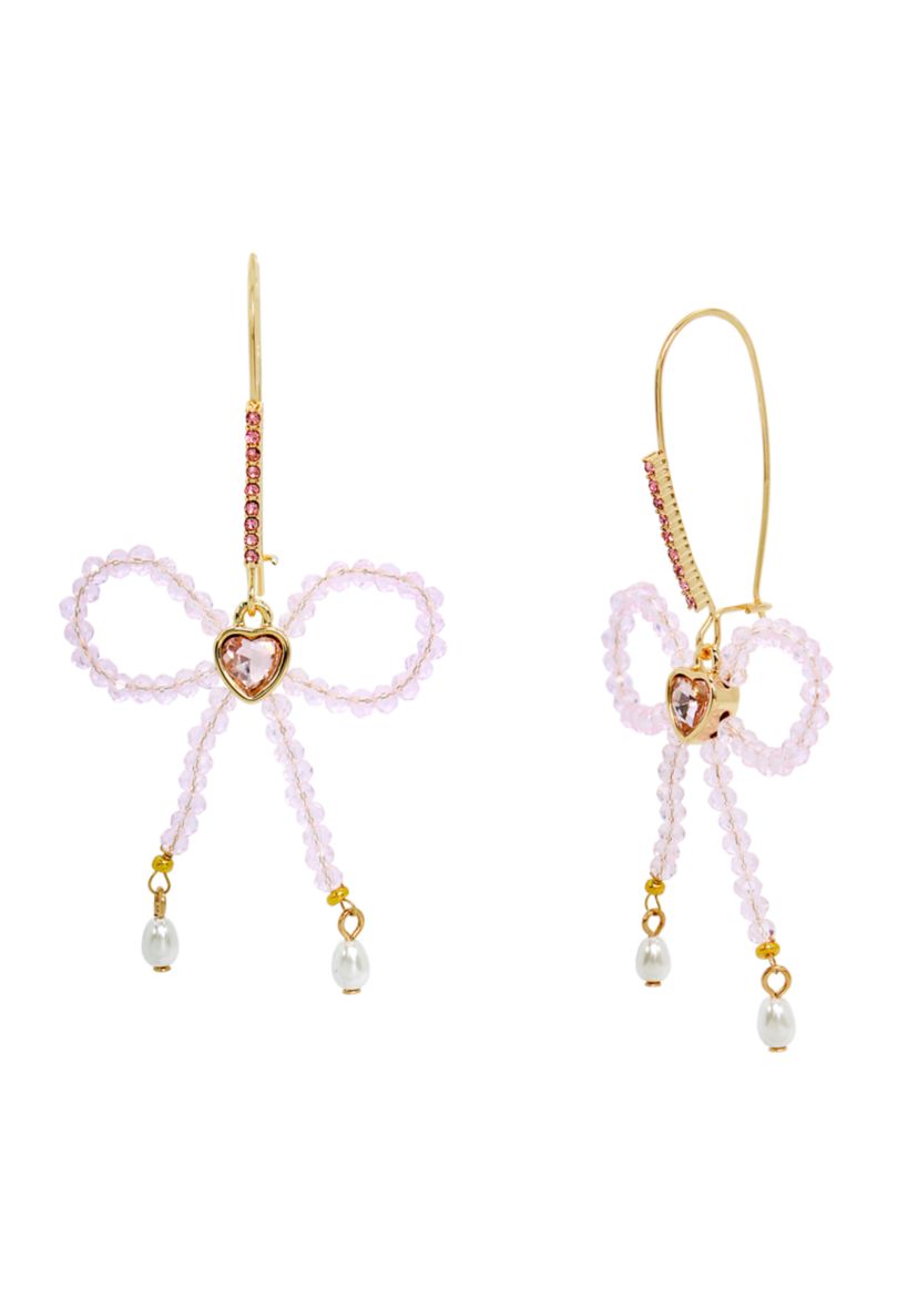 Sweetheart Beaded Bow Dangle Earrings