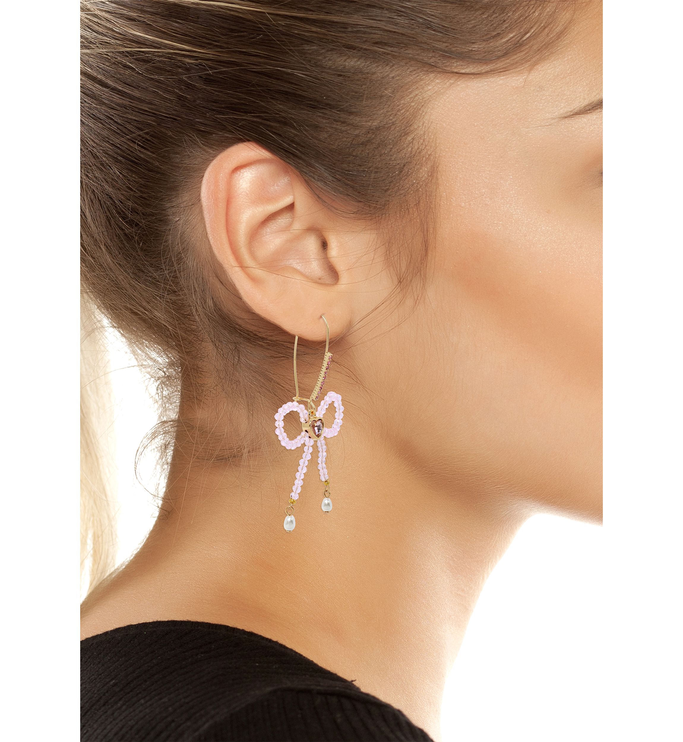 Sweetheart Beaded Bow Dangle Earrings