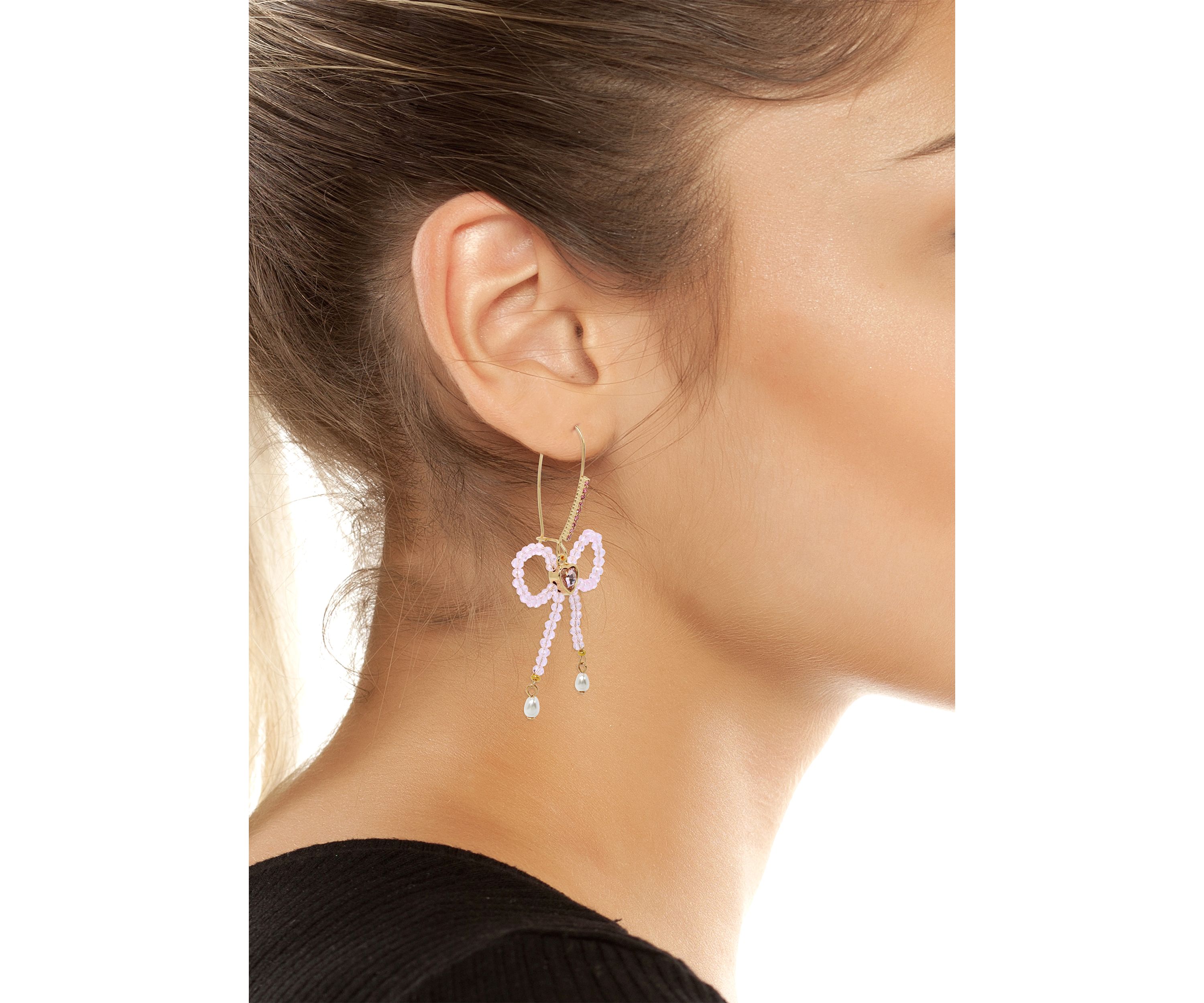 Sweetheart Beaded Bow Dangle Earrings