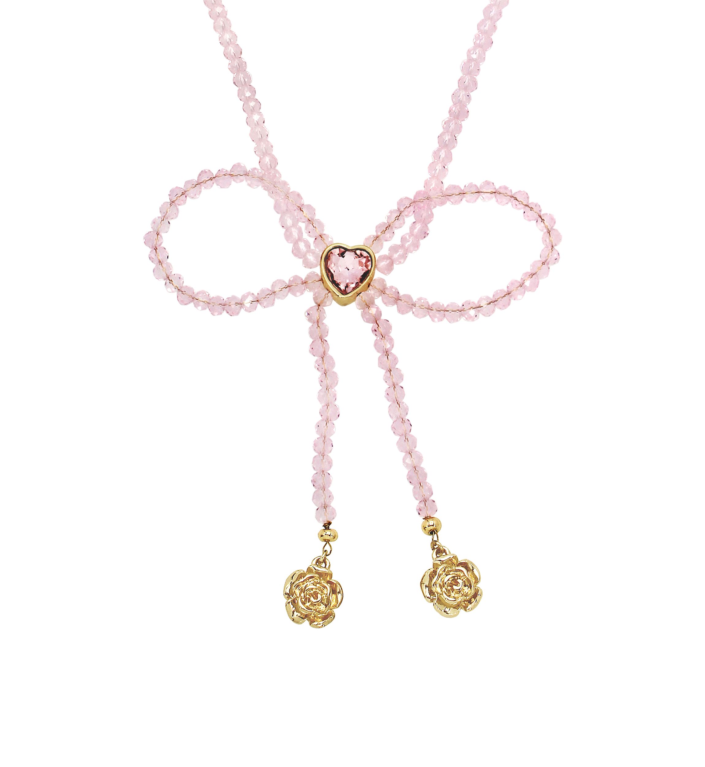 Sweetheart Beaded Bow Bib Necklace