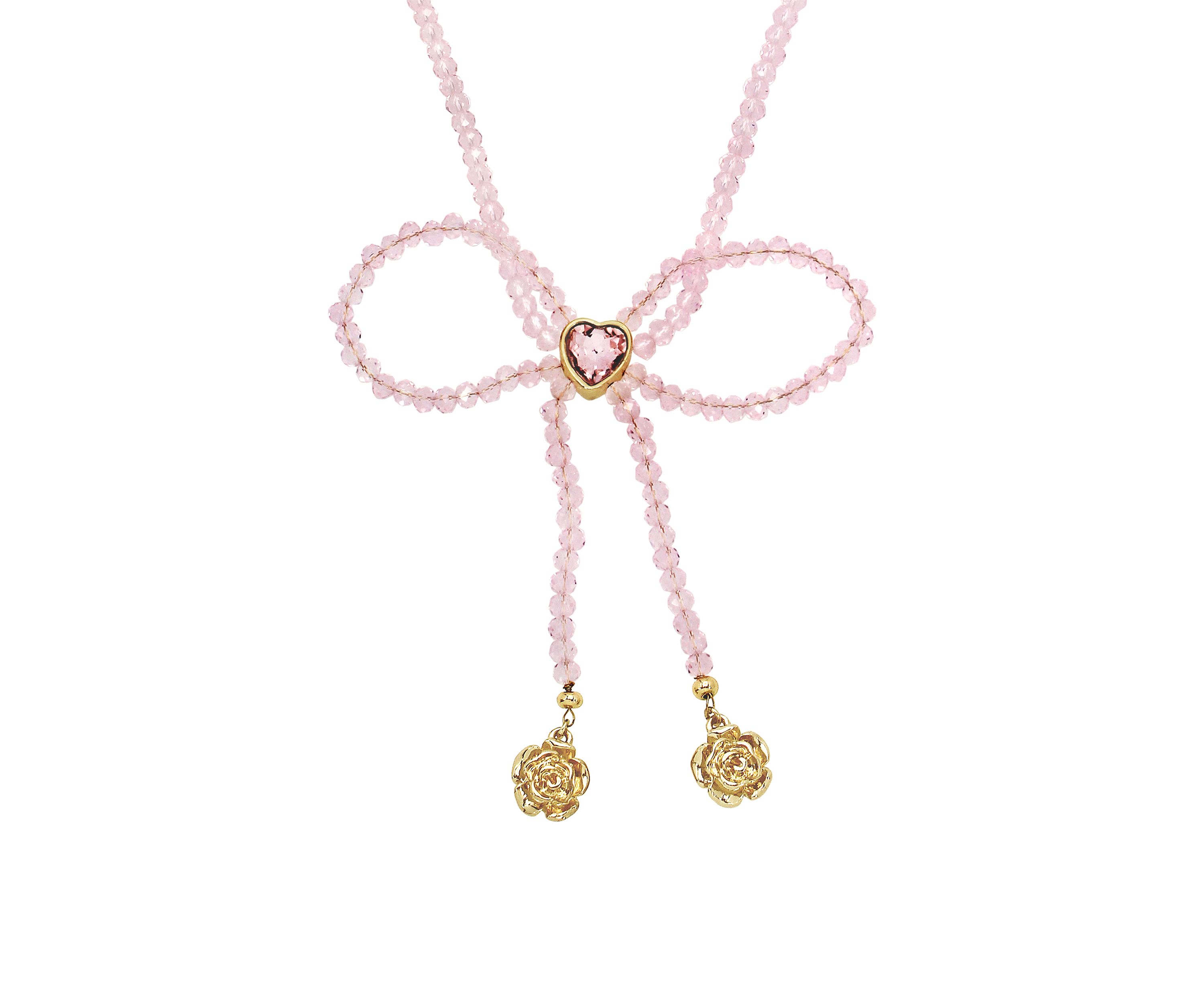 Sweetheart Beaded Bow Bib Necklace