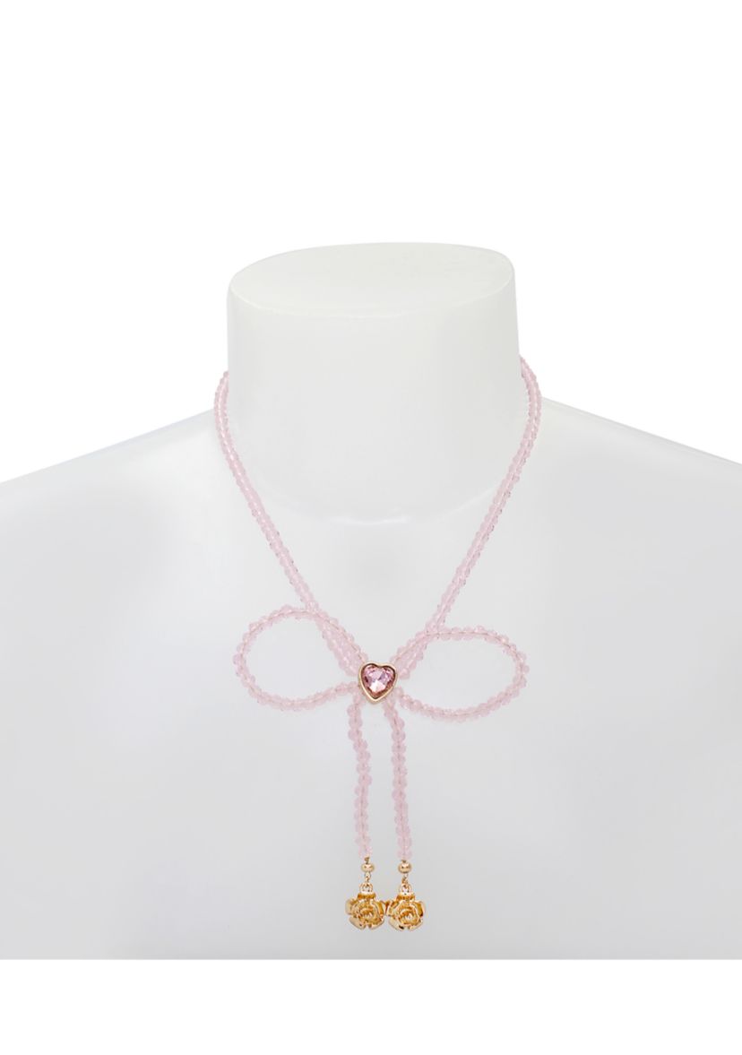 Sweetheart Beaded Bow Bib Necklace