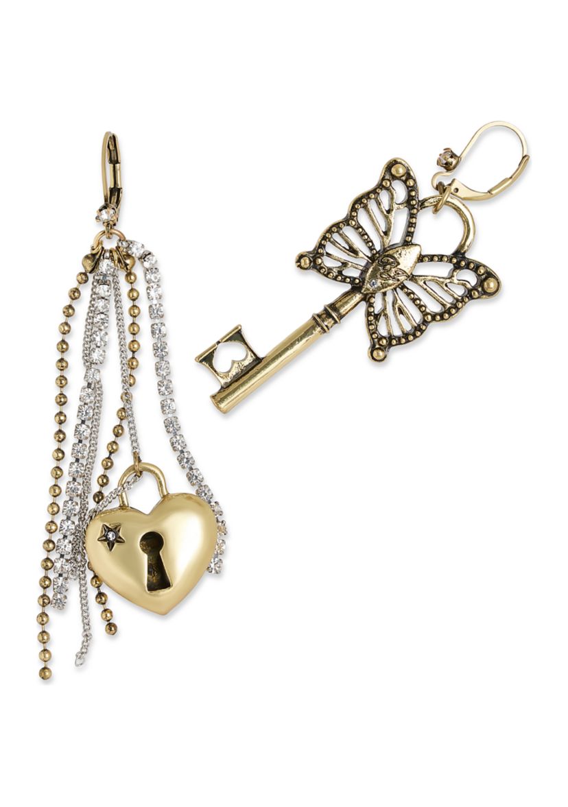 Boho Butterfly Lock & Key Earrings