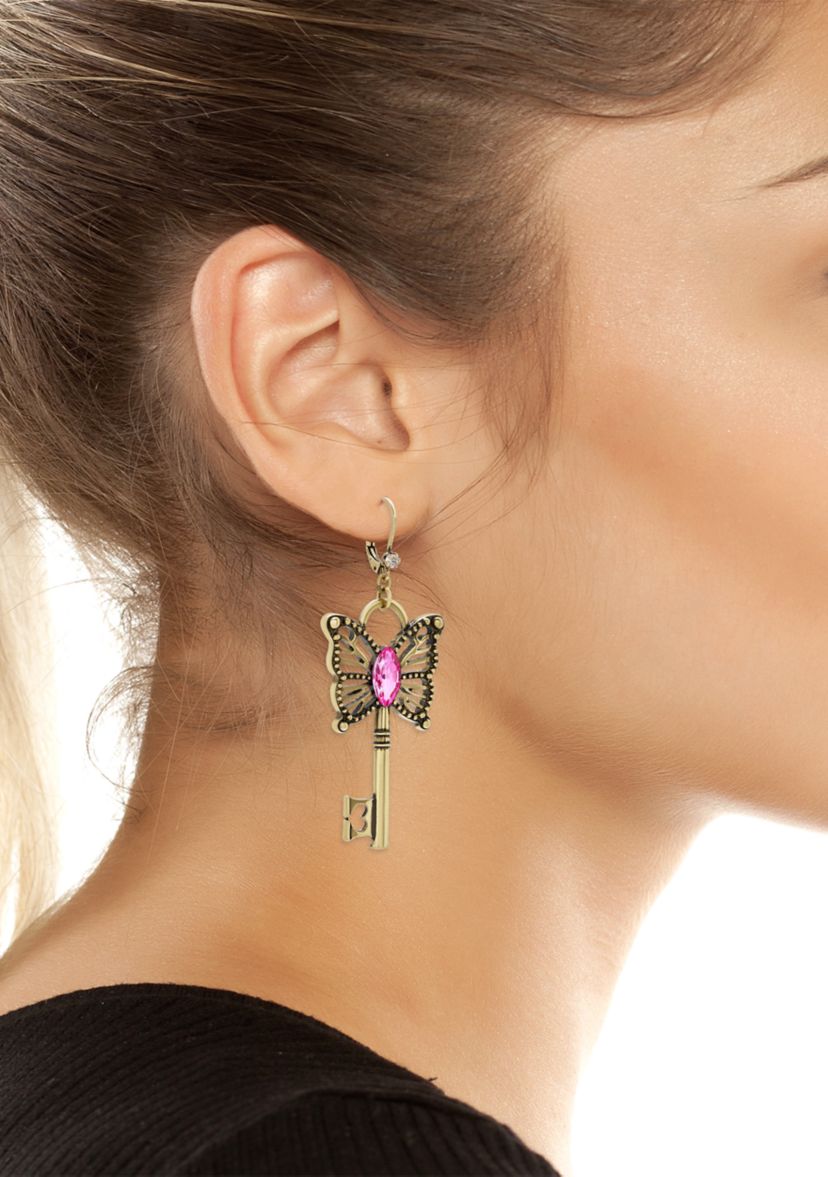 Boho Butterfly Lock & Key Earrings