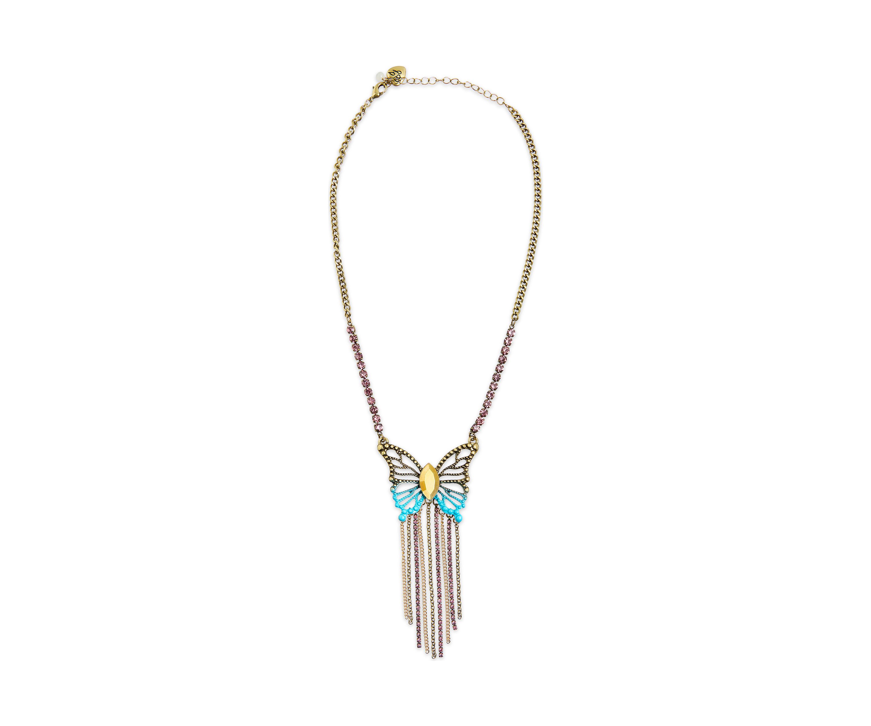 Boho Butterfly Fringe Pendant Necklace