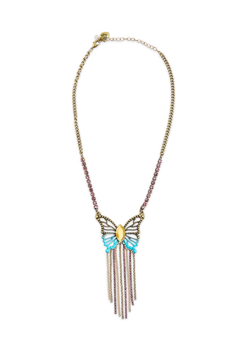 Boho Butterfly Fringe Pendant Necklace