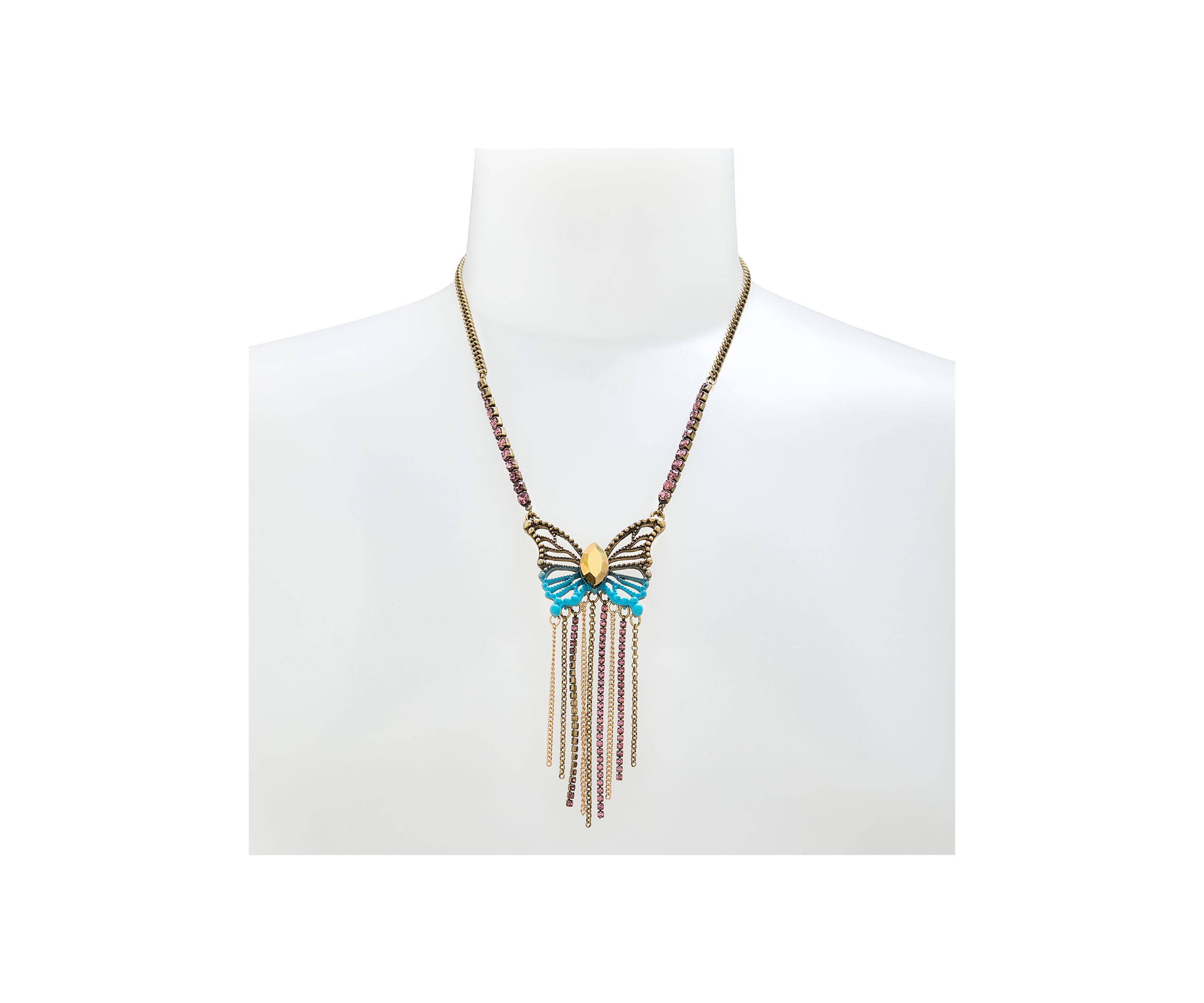 Boho Butterfly Fringe Pendant Necklace