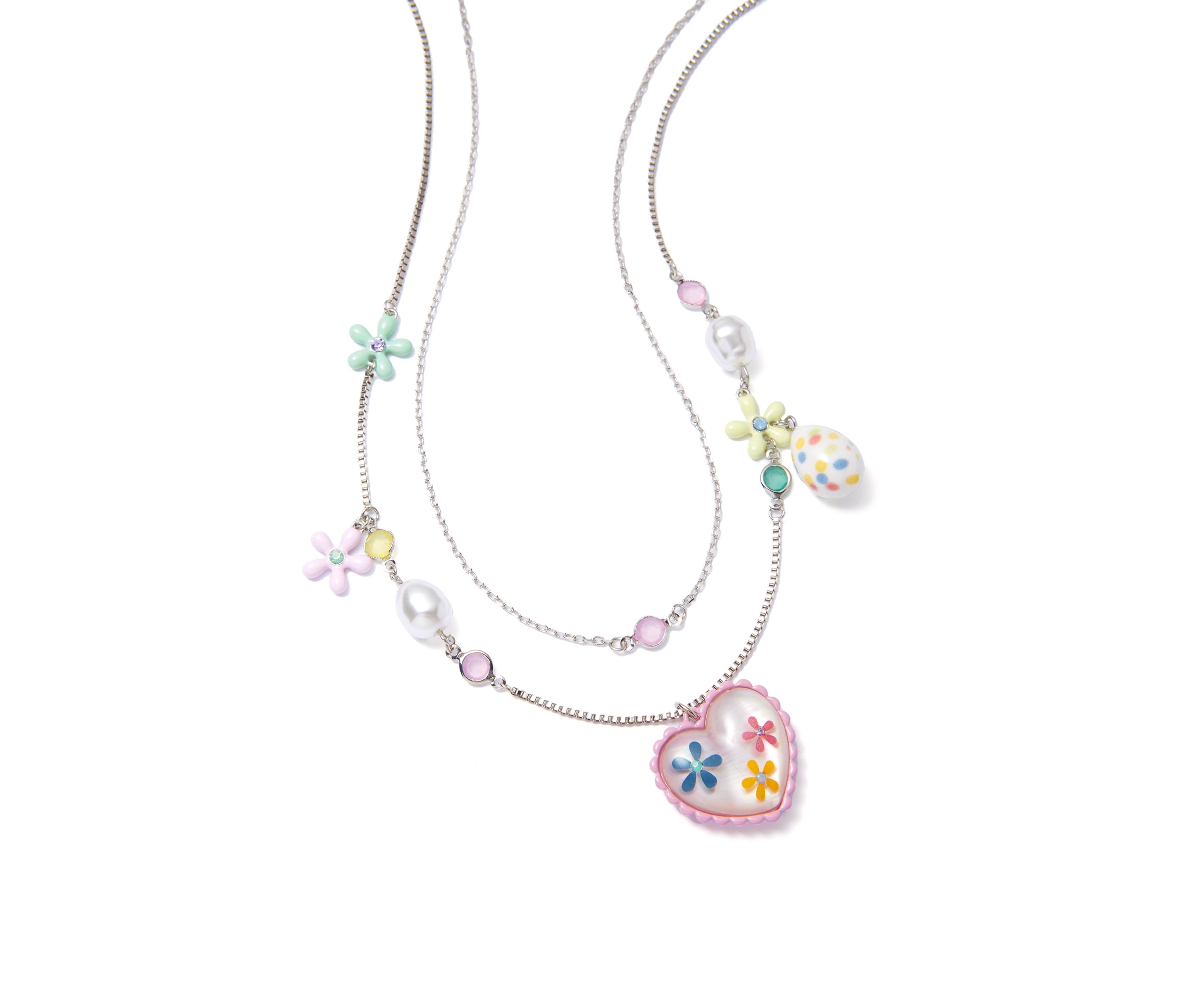 Spring Floral Heart Layered Necklace