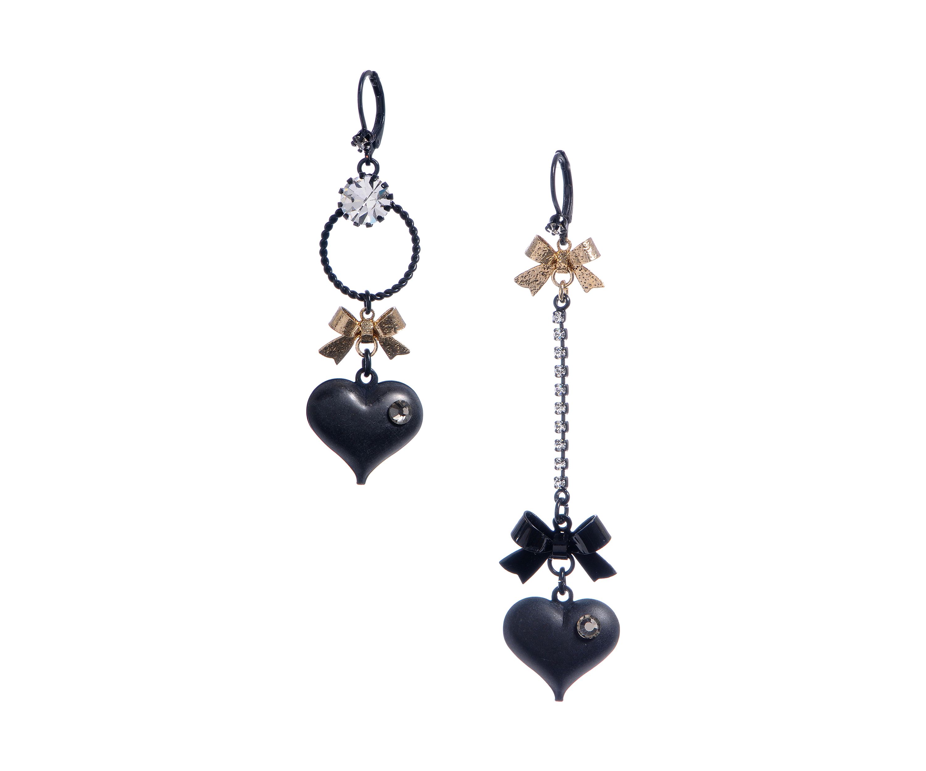 Bubble Heart and Bow Mismatch Earrings