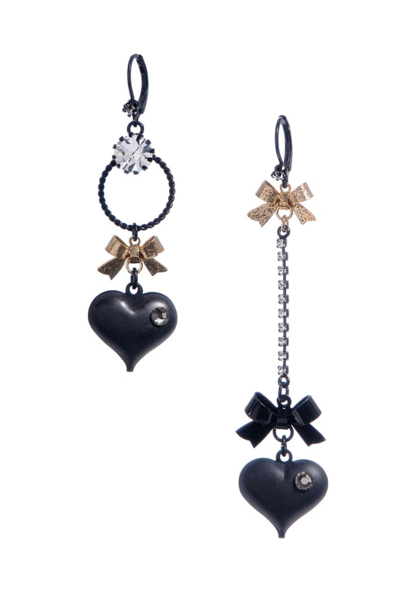 Bubble Heart and Bow Mismatch Earrings