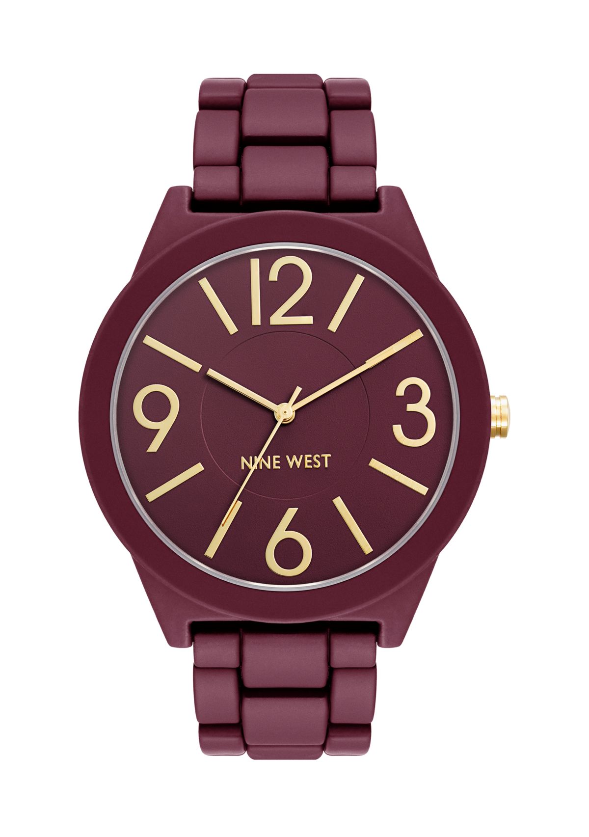 Quartz Round Burgundy Rubberized Link Watch