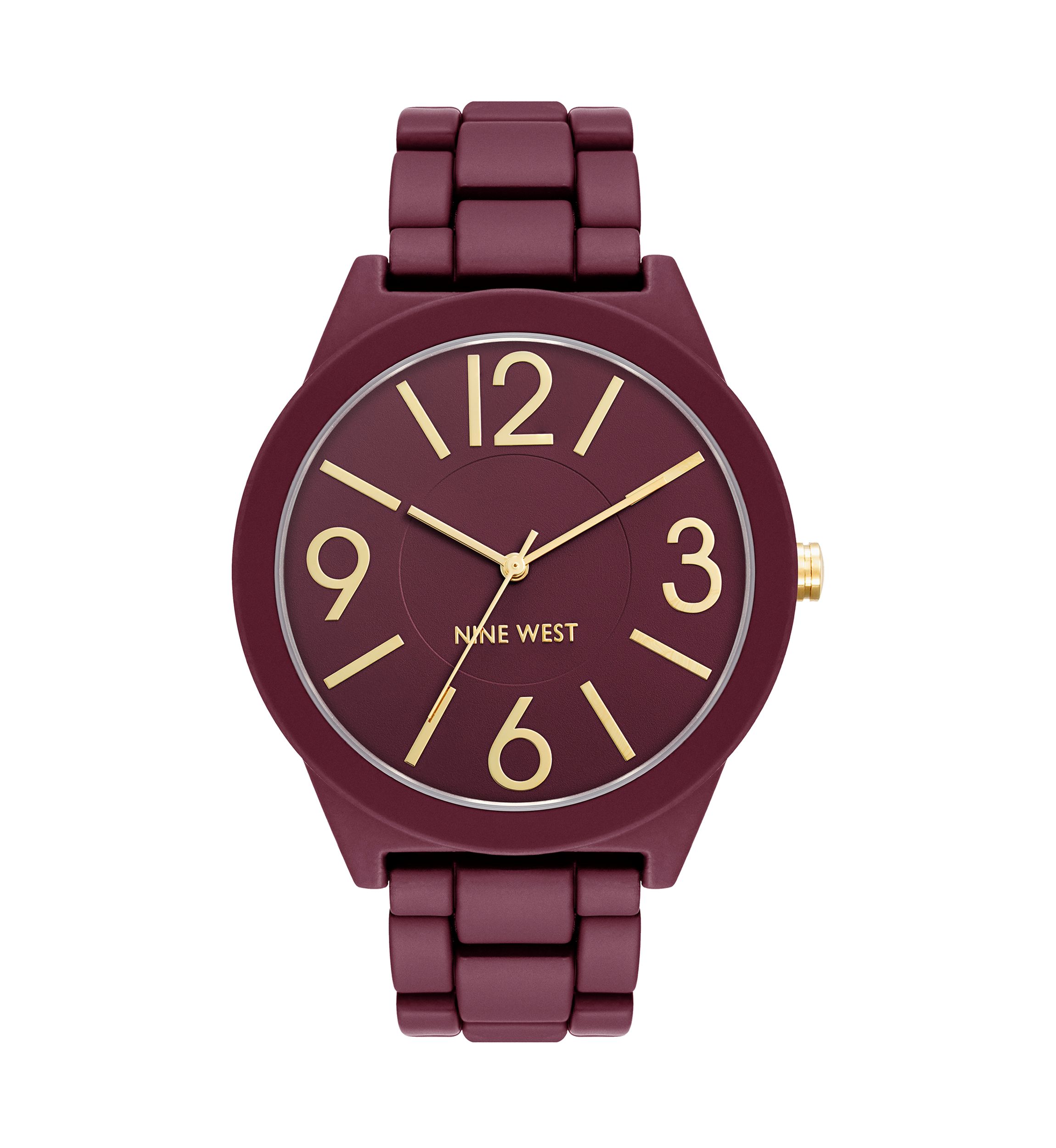 Quartz Round Burgundy Rubberized Link Watch