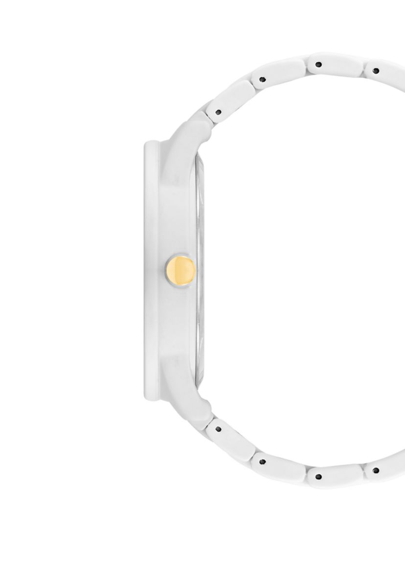 Womens 42 Millimeter Matte White Metal Link Bracelet 