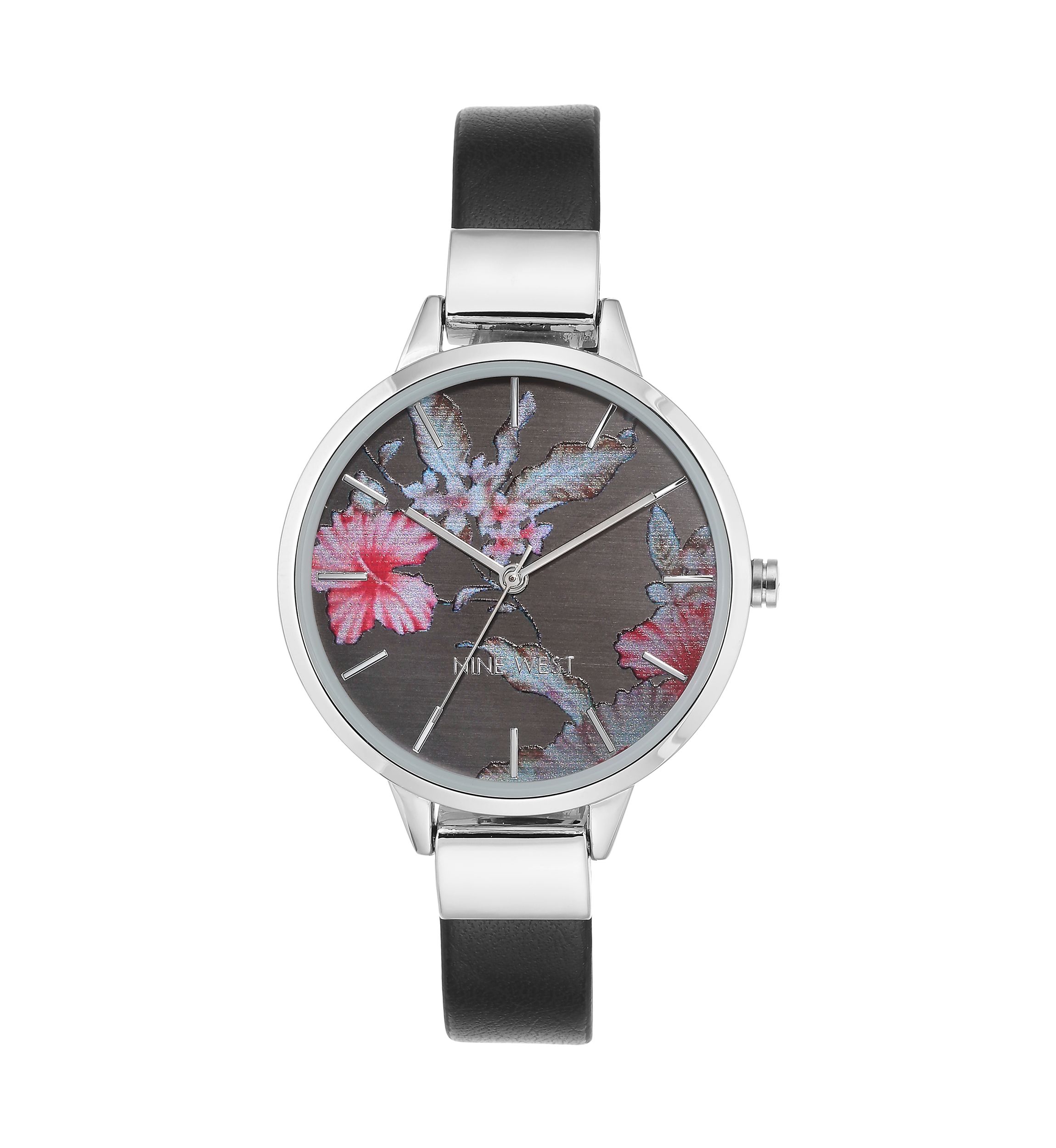 Leather Band and Alloy Metal with Floral Pattern Dial Watch