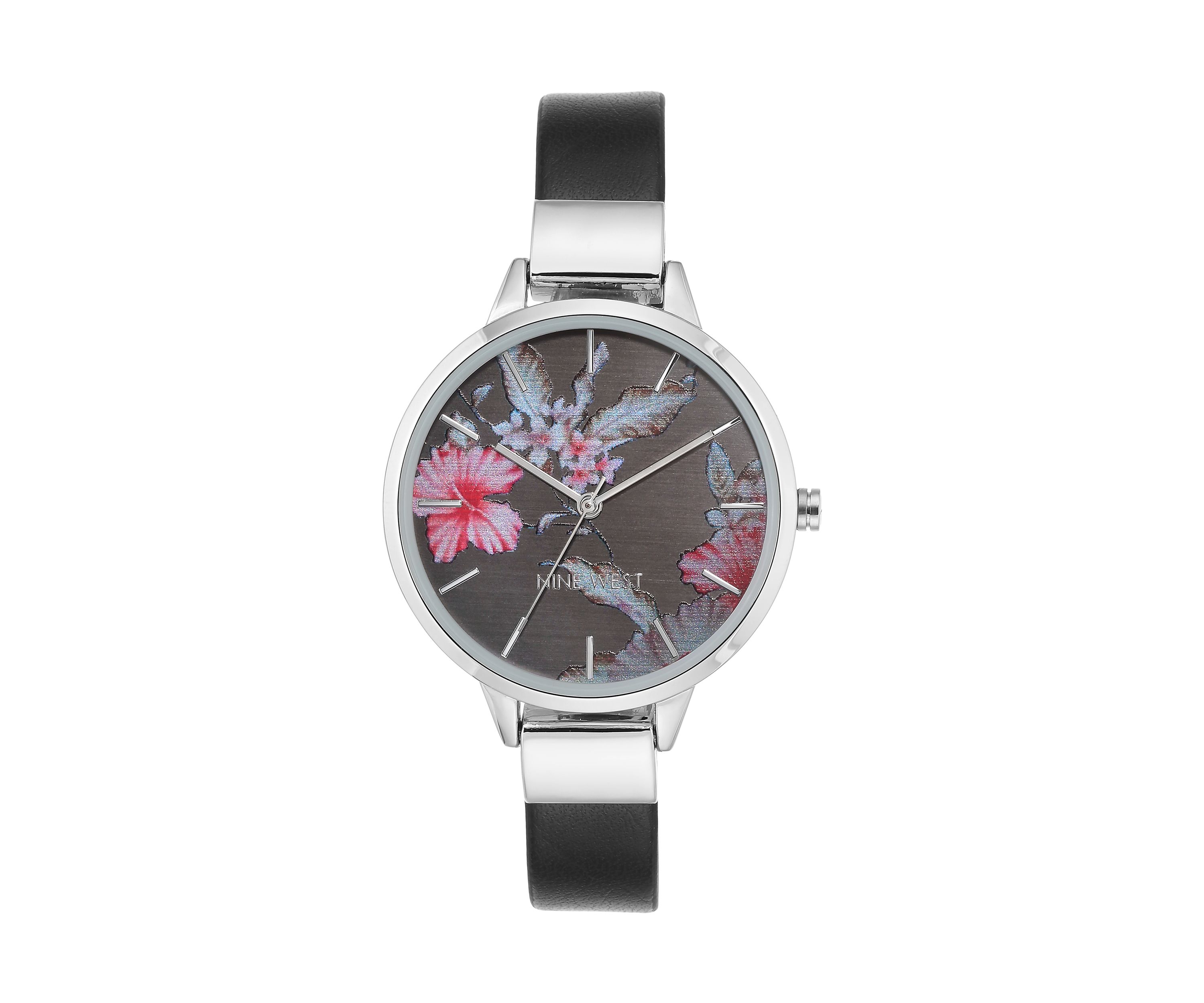 Leather Band and Alloy Metal with Floral Pattern Dial Watch